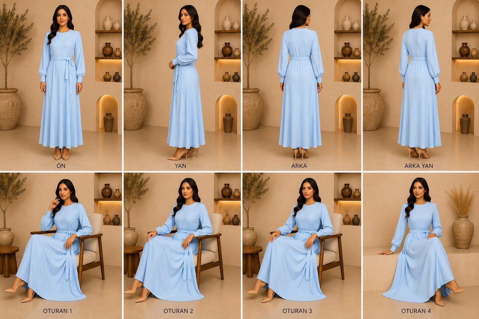 MK MODA BAŞAK BUBLE KUŞAKLI ELBİSE