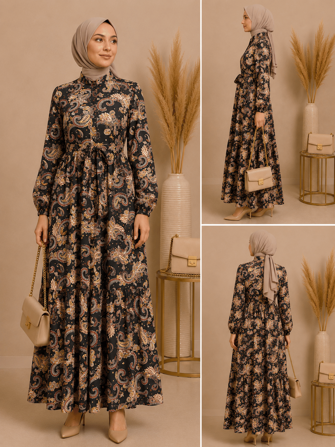 MK MODA BAŞAK YAZLIK DESENLİ MANGO KUMAŞ RAHAT KALIP ELBİSE