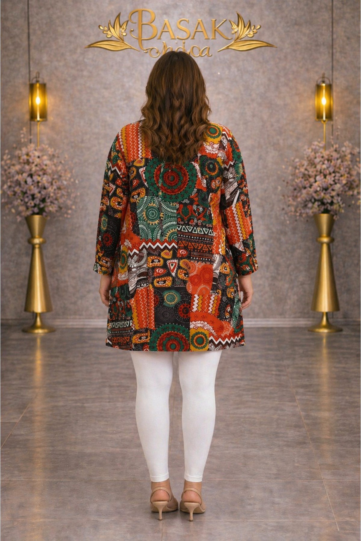MODA BAŞAK %100 PAMUK DOKUMA DESENLİ TUNİK RAHAT KESİM BÜYÜK BEDEN
