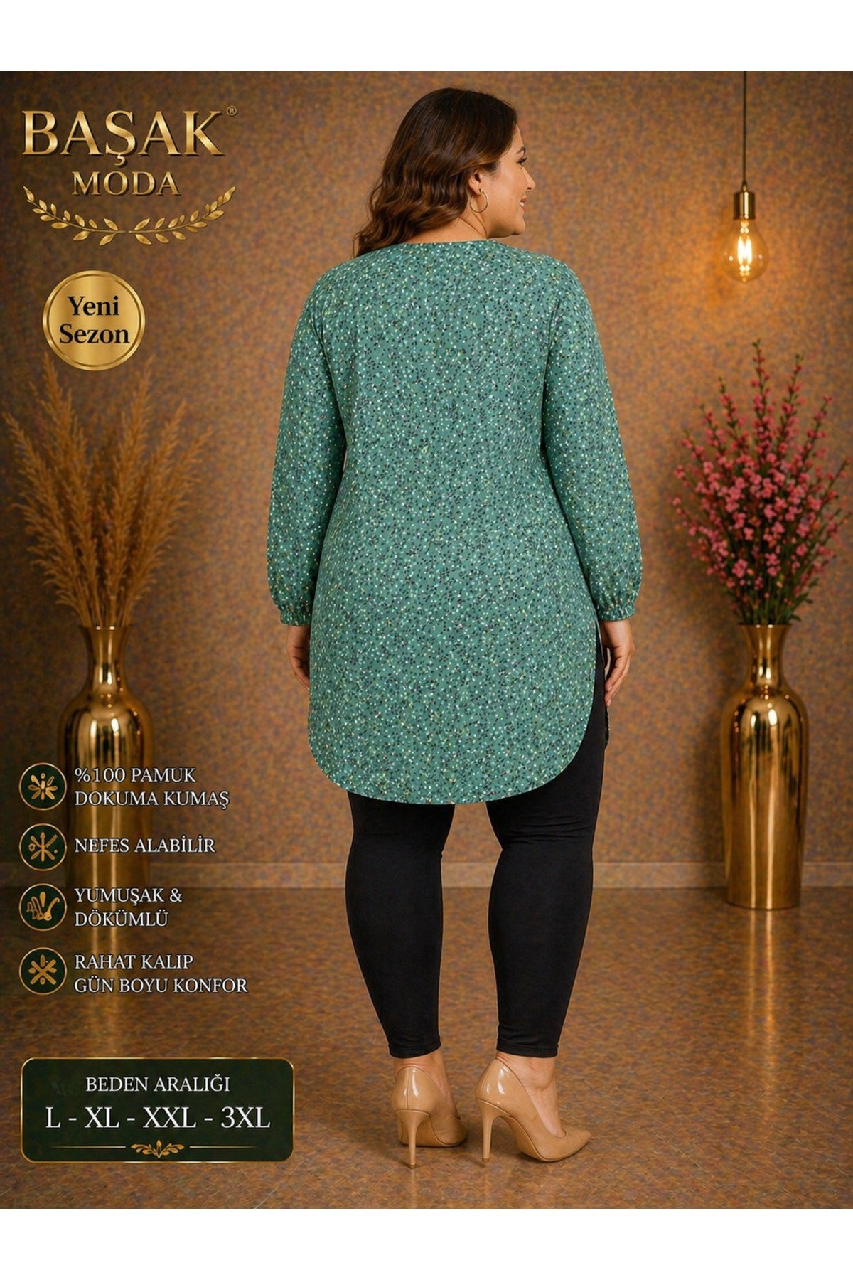 MODA BAŞAK DOKUMA DESENLİ TUNİK RAHAT KESİM BÜYÜK BEDEN %100 PAMUK