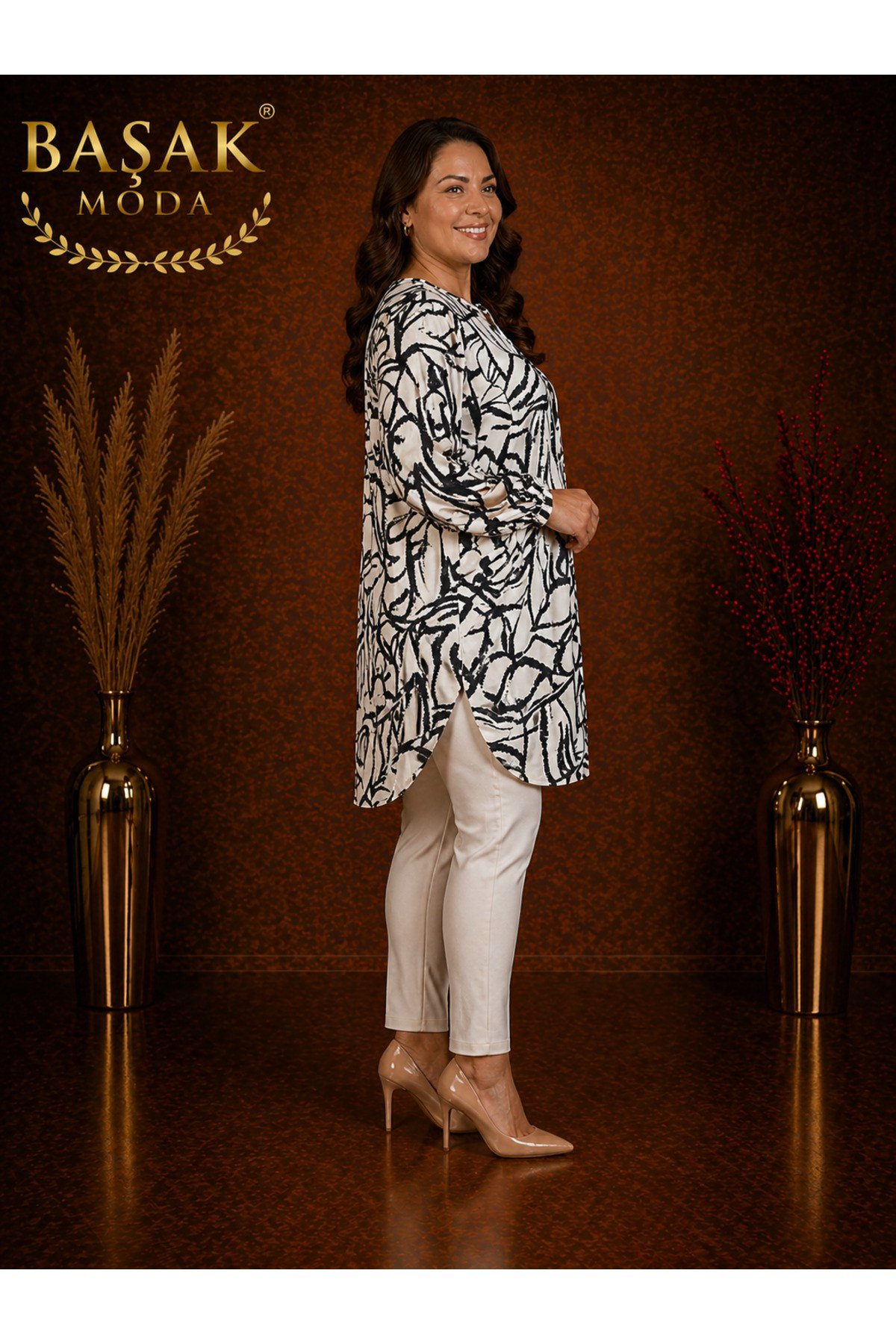 MODA BAŞAK DOKUMA DESENLİ TUNİK RAHAT KESİM BÜYÜK BEDEN %100 PAMUK