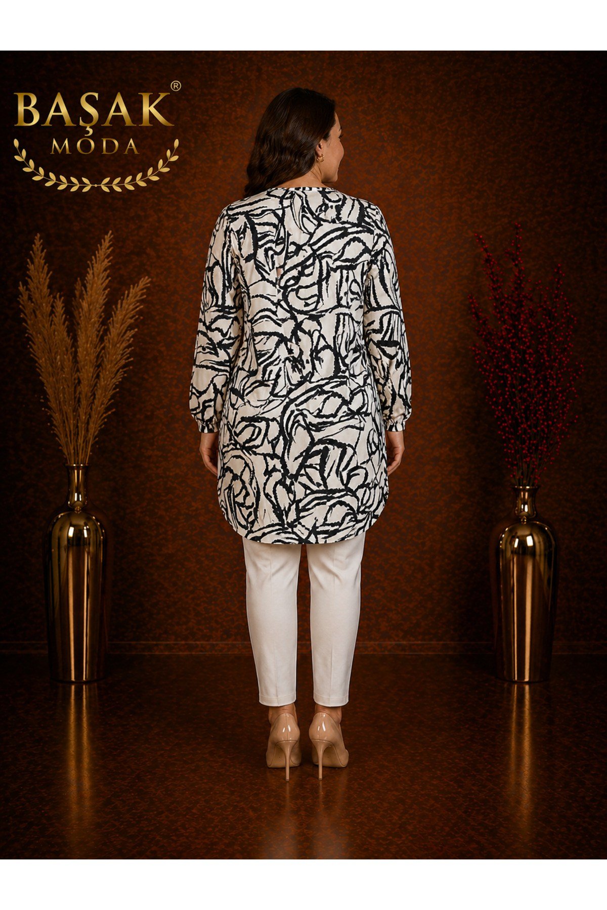MODA BAŞAK DOKUMA DESENLİ TUNİK RAHAT KESİM BÜYÜK BEDEN %100 PAMUK