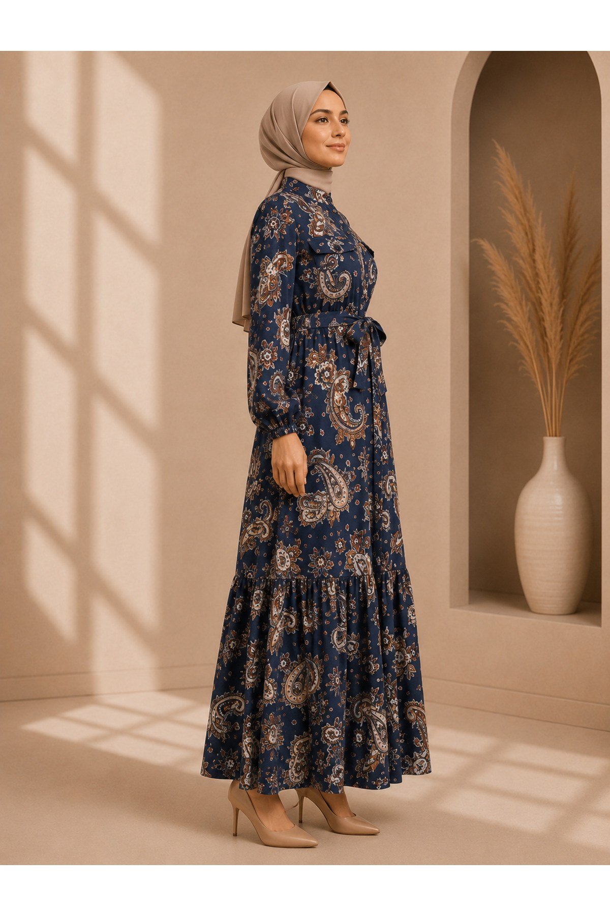 MODA BAŞAK YAZLIK DESENLİ MANGO KUMAŞ RAHAT KALIP ELBİSE