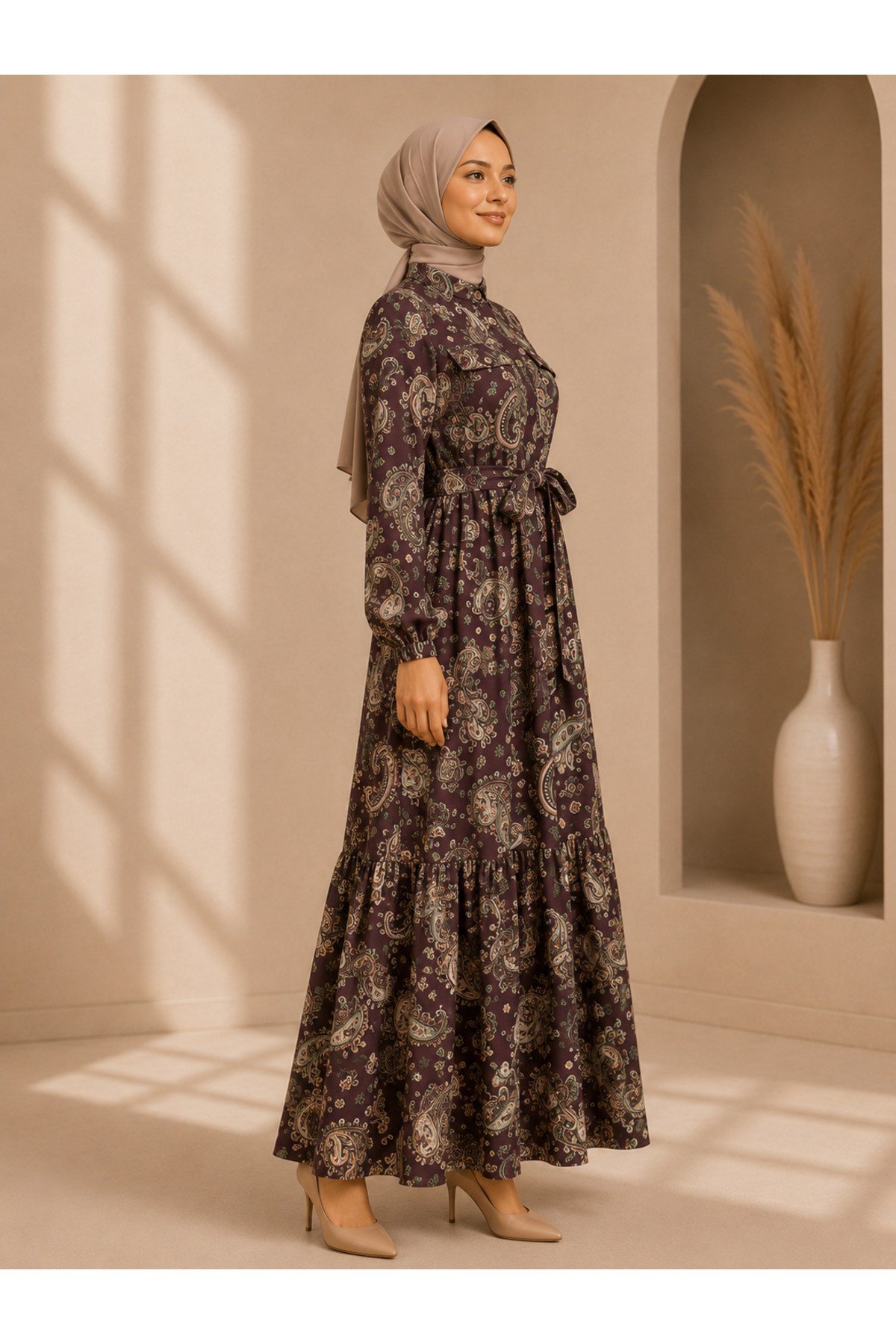MODA BAŞAK YAZLIK DESENLİ MANGO KUMAŞ RAHAT KALIP ELBİSE
