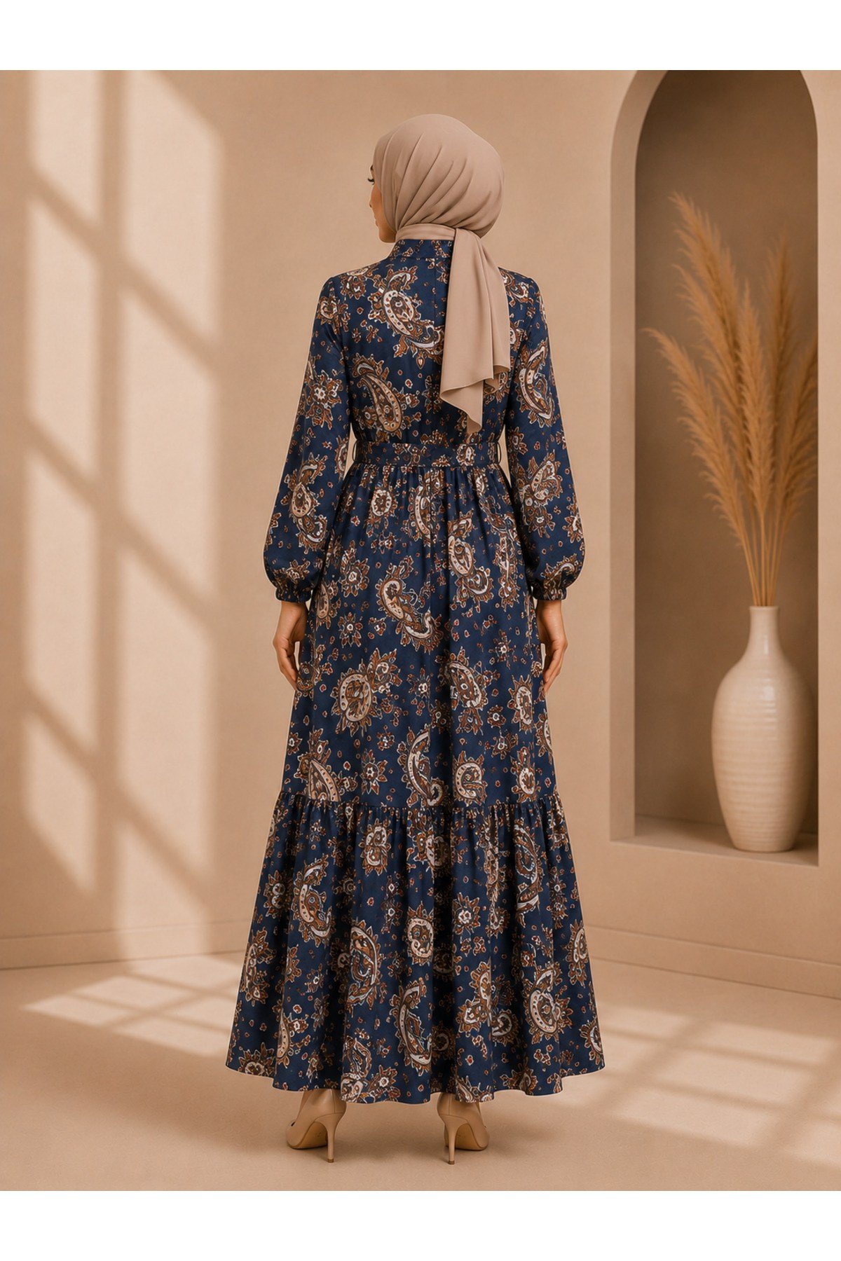 MODA BAŞAK YAZLIK DESENLİ MANGO KUMAŞ RAHAT KALIP ELBİSE