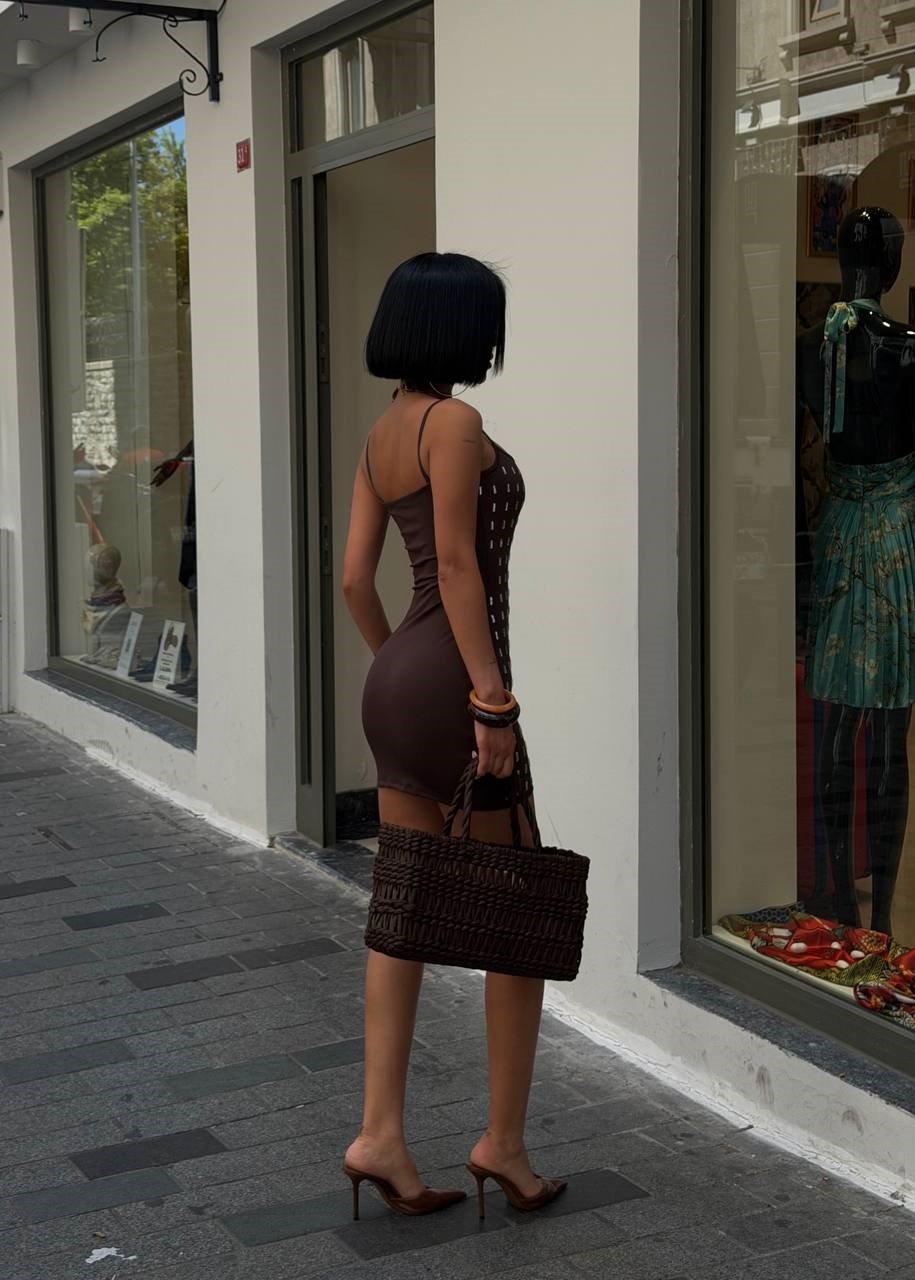 Baget Taşlı Askılı Mini Elbise