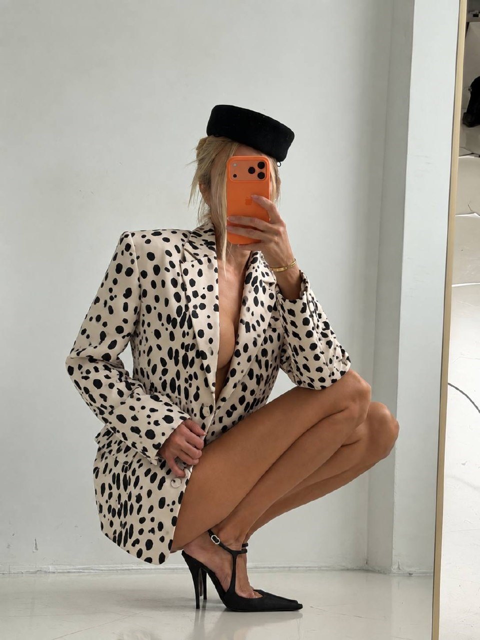 Benek Desenli Blazer Ceket Elbise