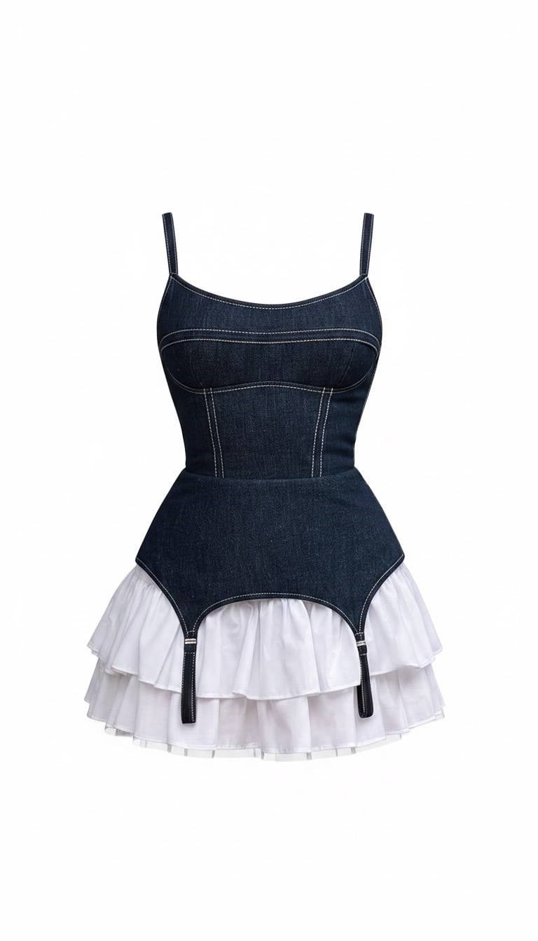 Denim Büstiyer & Volan Etek Detaylı Takım