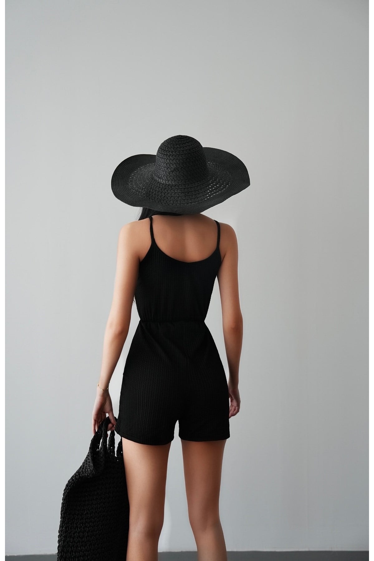 Kadın Beli Lastikli Askılı Şort Tulum