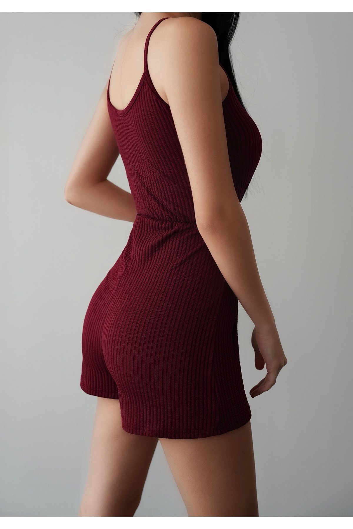 Kadın Beli Lastikli Askılı Şort Tulum