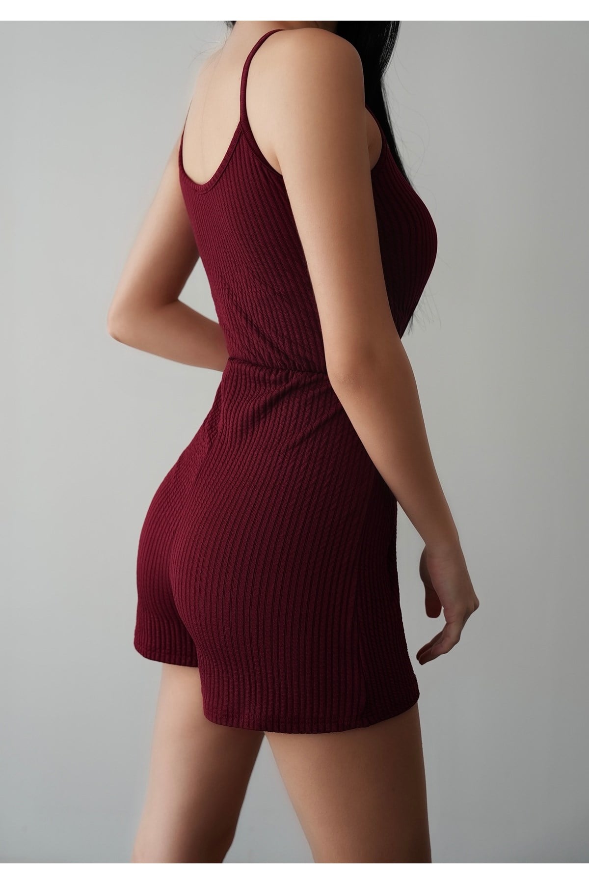 Kadın Beli Lastikli Askılı Şort Tulum