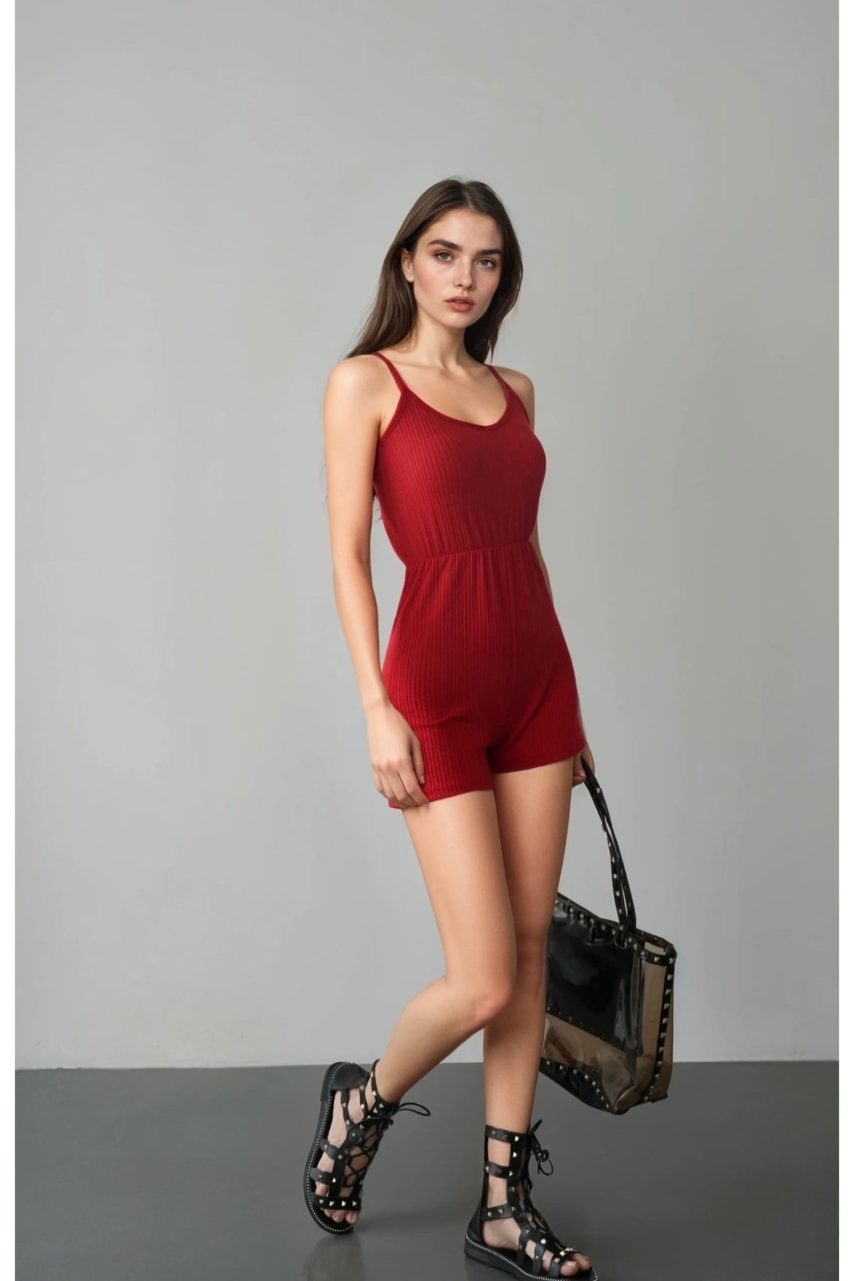Kadın Beli Lastikli Askılı Şort Tulum