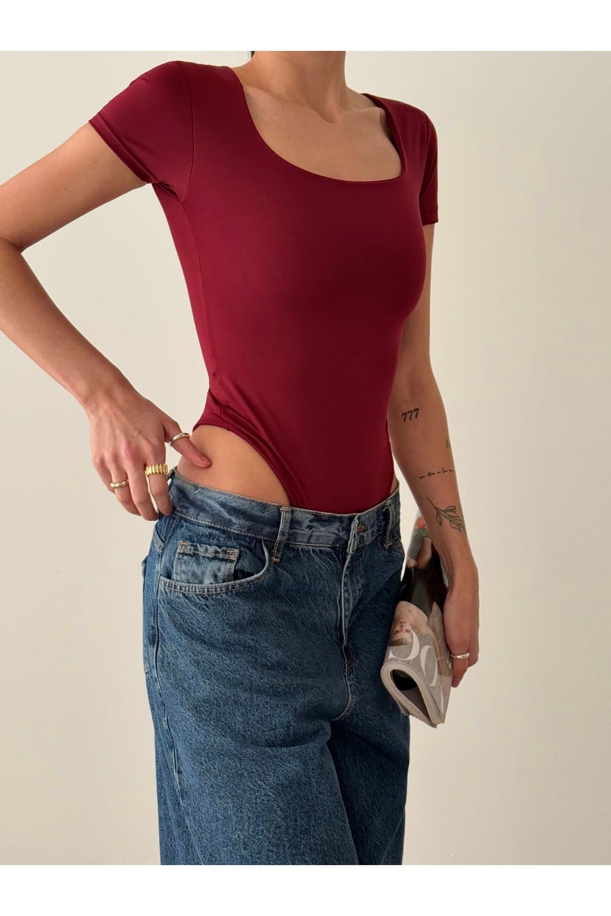 Kadın Kare Yaka Bodysuit