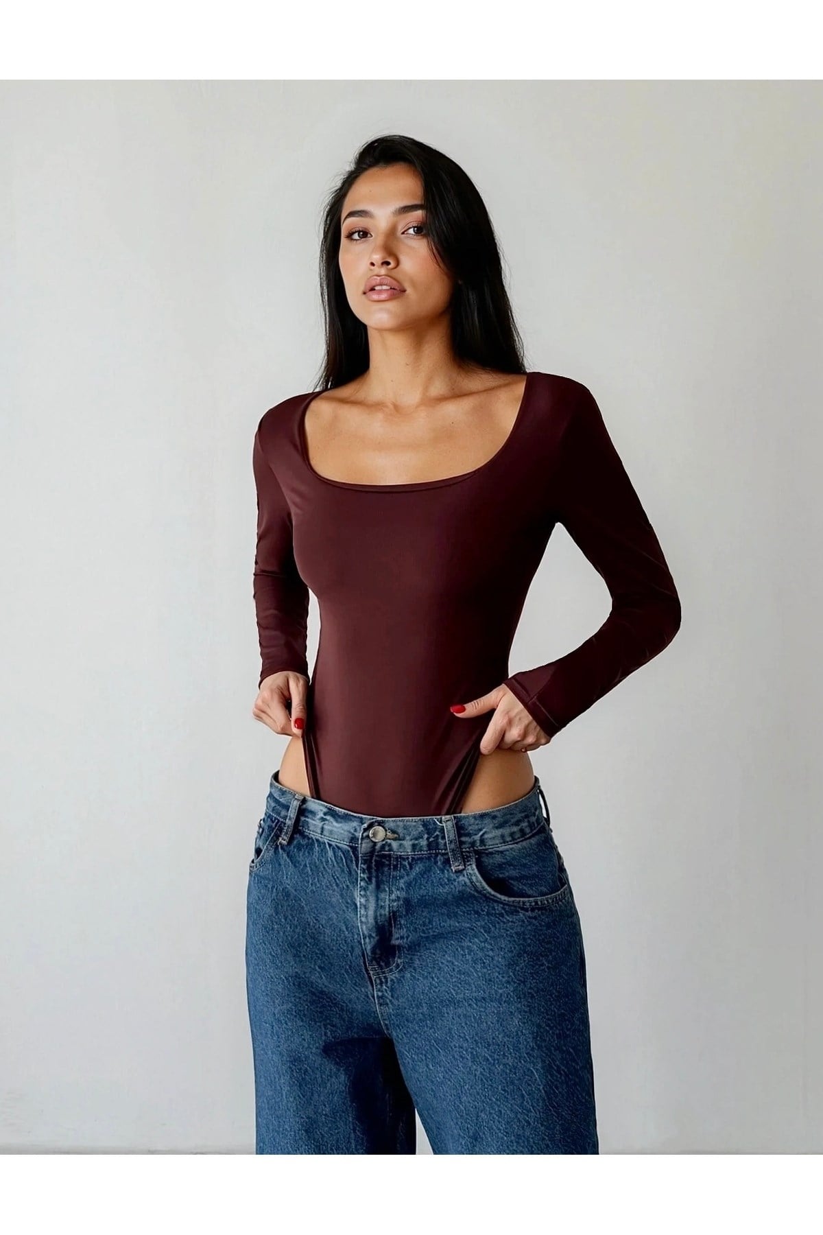 Kadın Kare Yaka Bodysuit