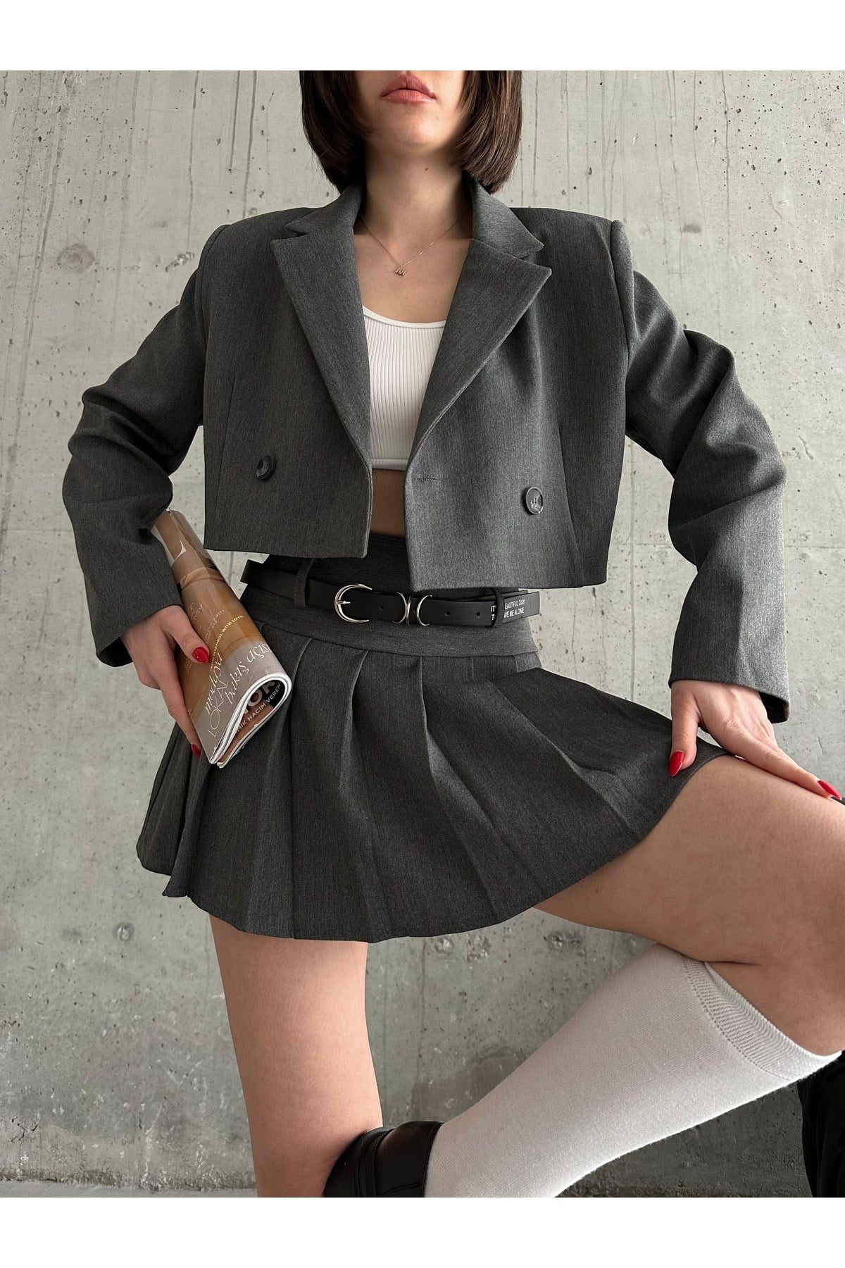 Kadın Kruvaze Crop Blazer Ceket