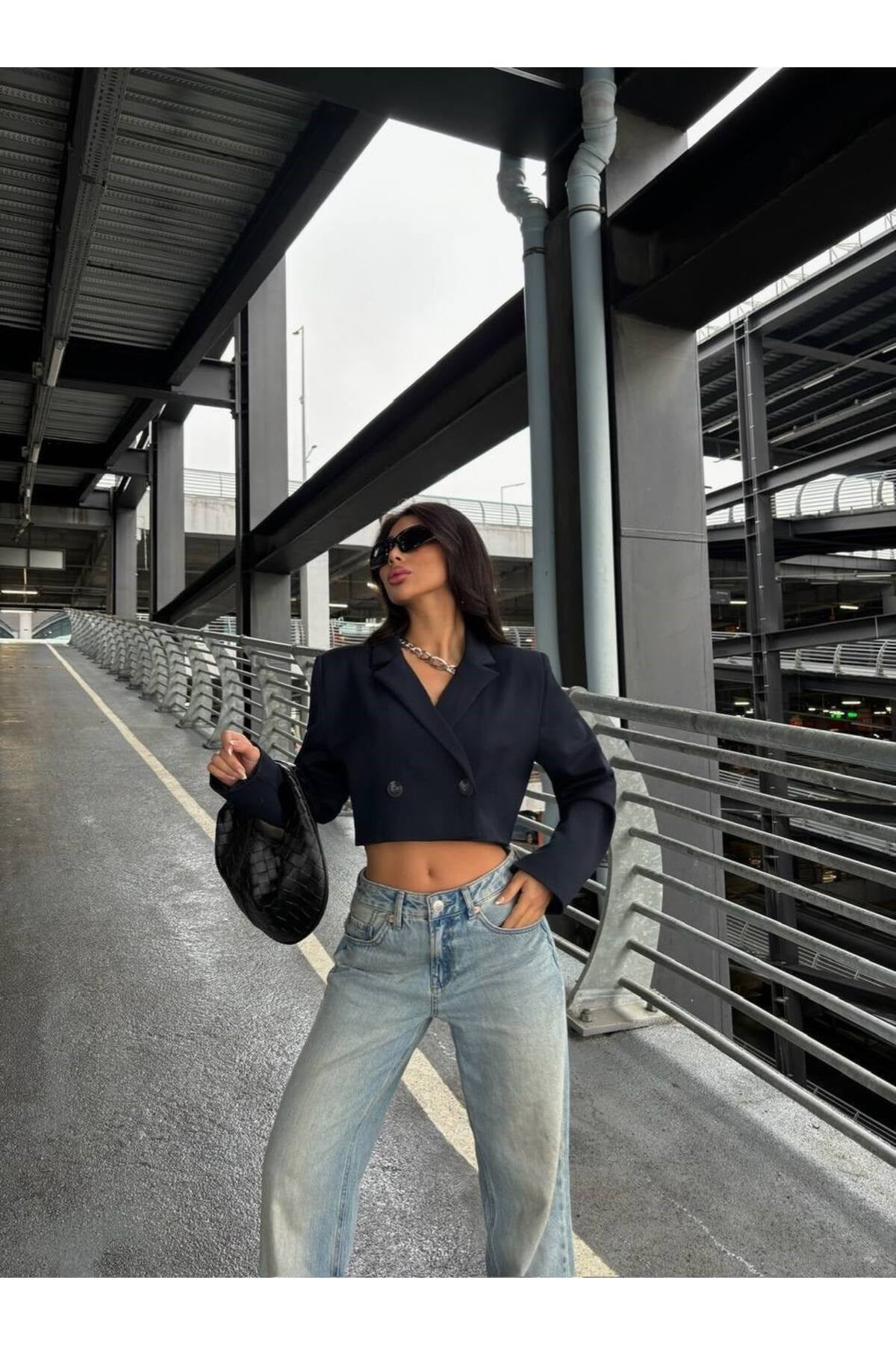 Kadın Kruvaze Crop Blazer Ceket