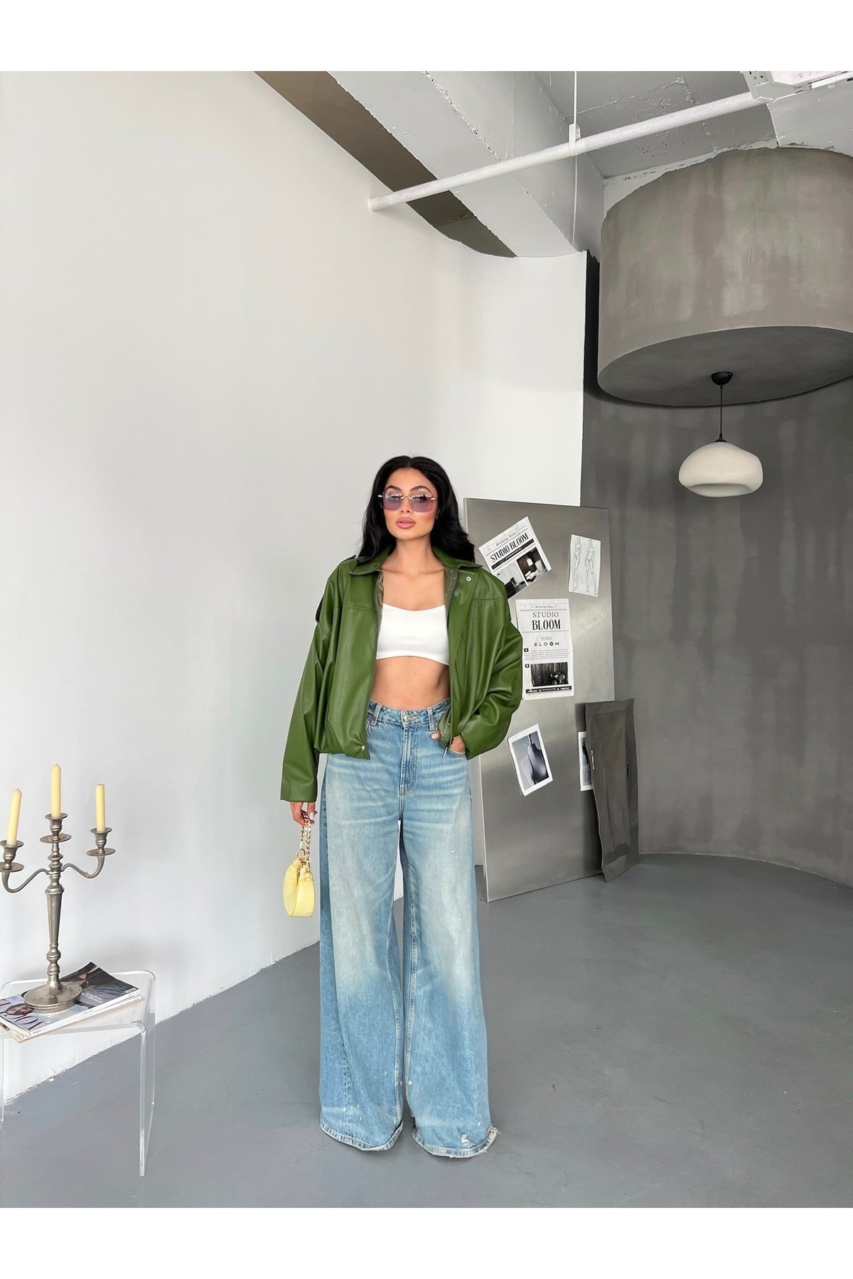 Kadın Oversize Bomber Deri Ceket