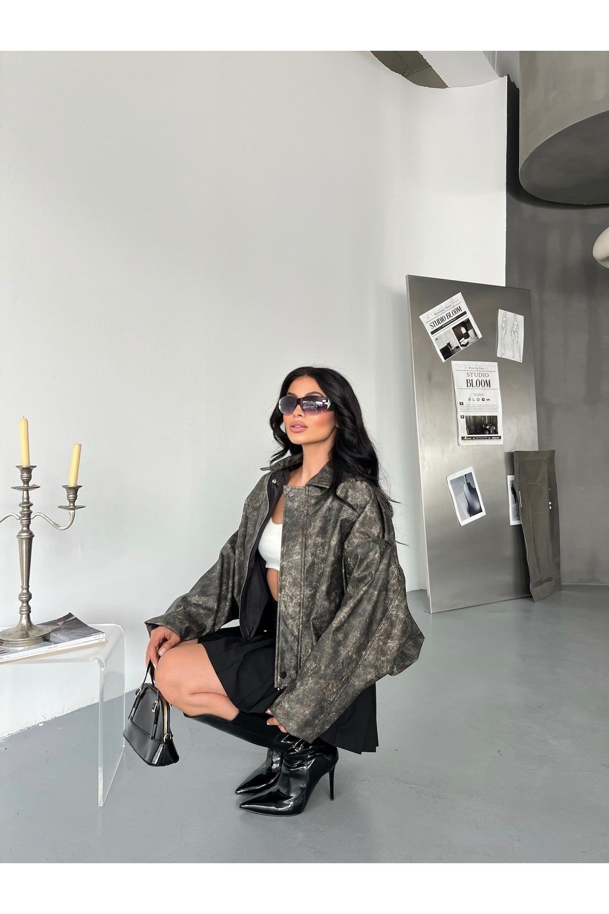 Kadın Oversize Bomber Deri Ceket
