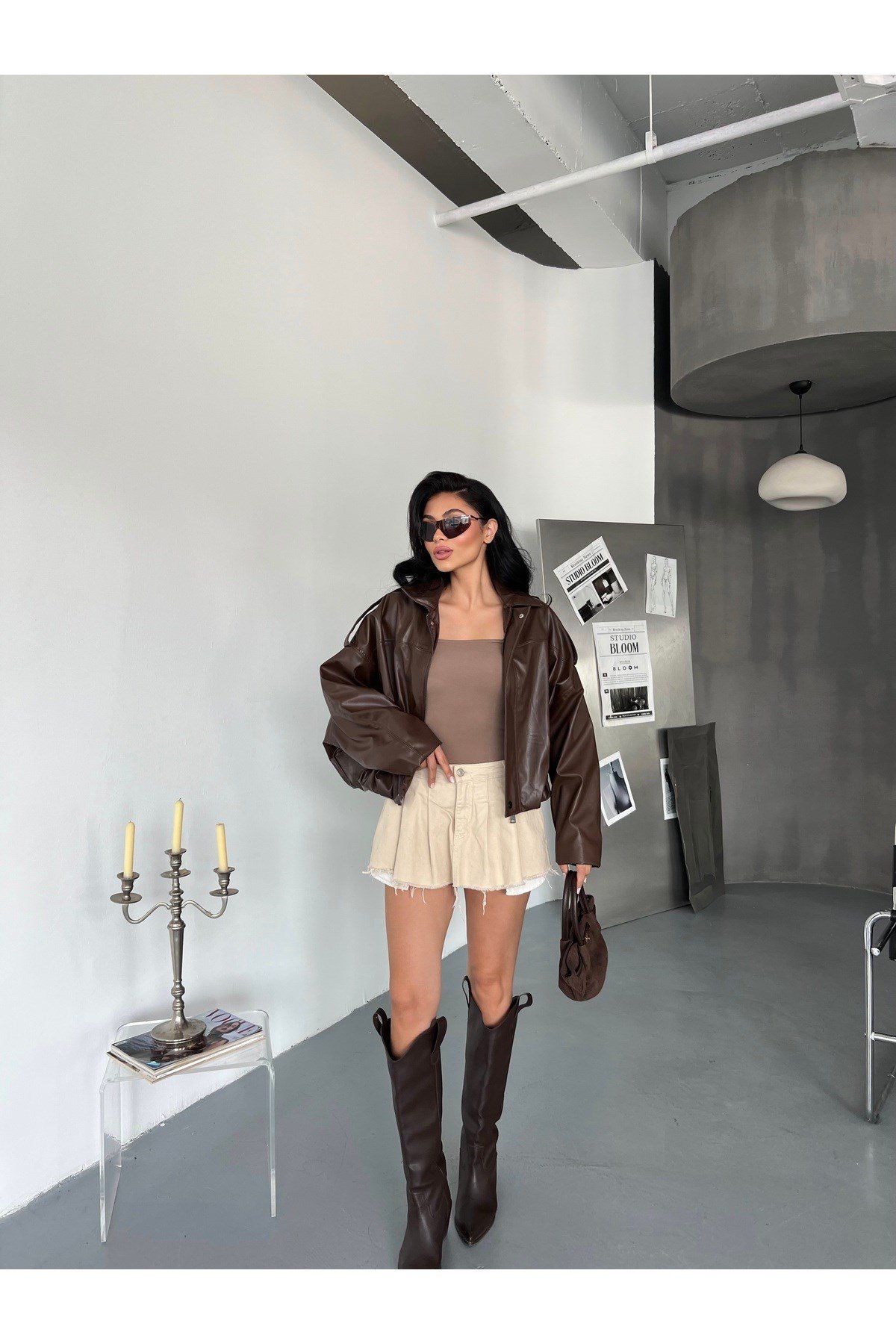 Kadın Oversize Bomber Deri Ceket