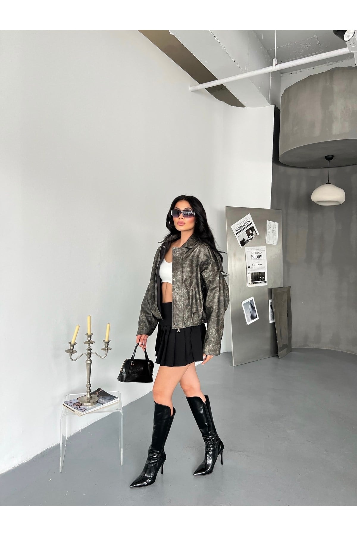 Kadın Oversize Bomber Deri Ceket