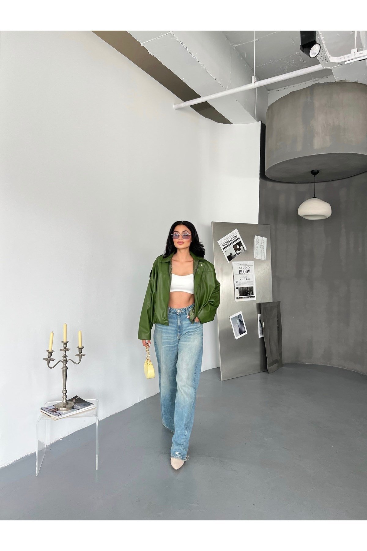 Kadın Oversize Bomber Deri Ceket