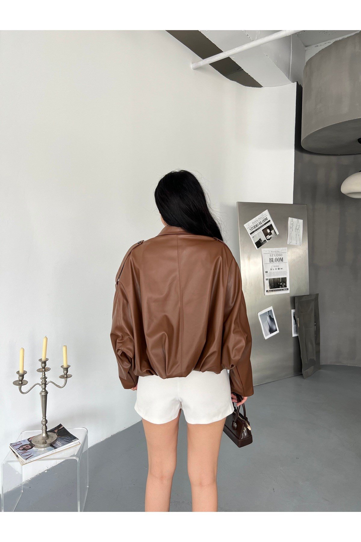 Kadın Oversize Bomber Deri Ceket