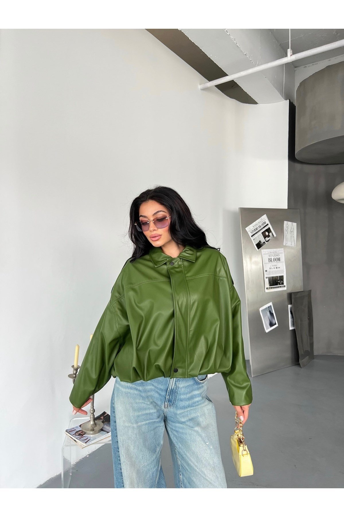 Kadın Oversize Bomber Deri Ceket