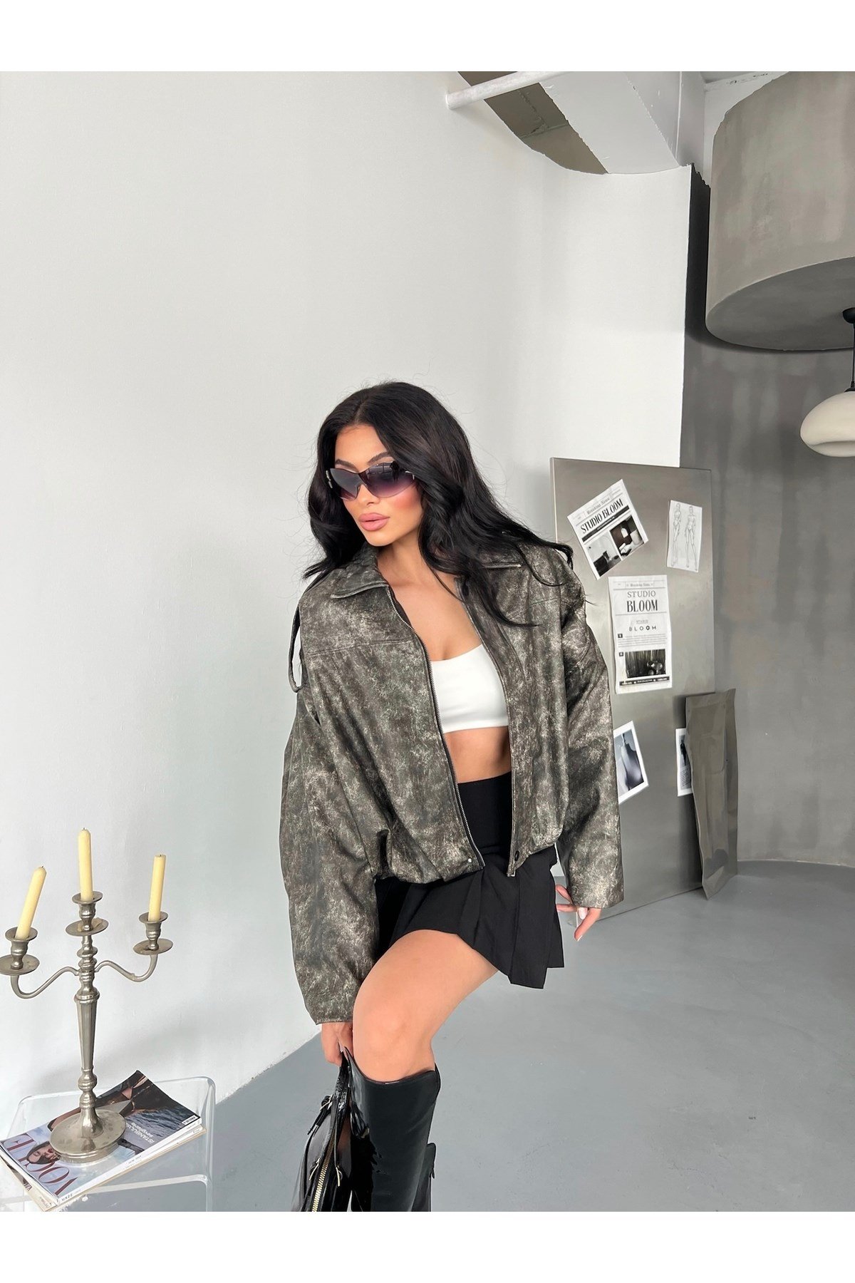 Kadın Oversize Bomber Deri Ceket
