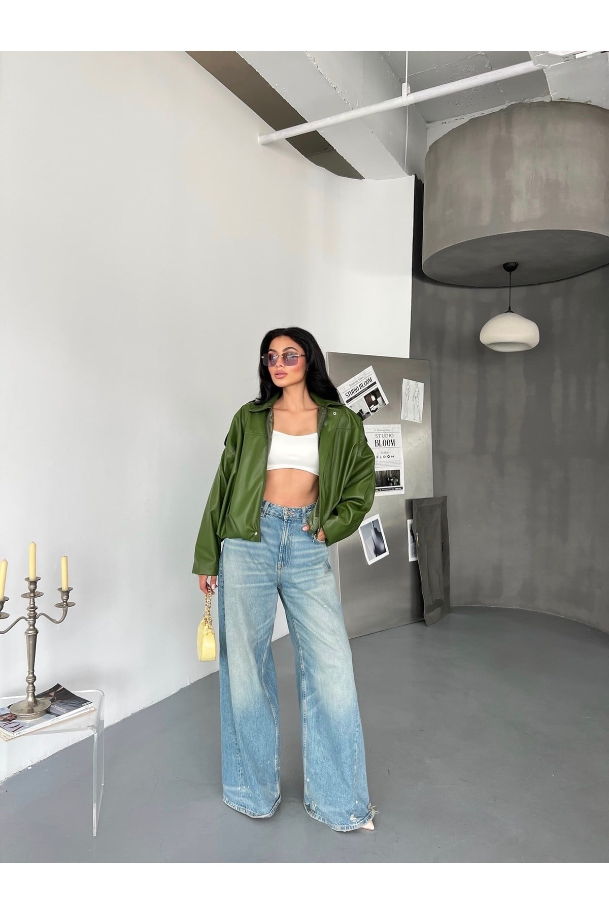 Kadın Oversize Bomber Deri Ceket
