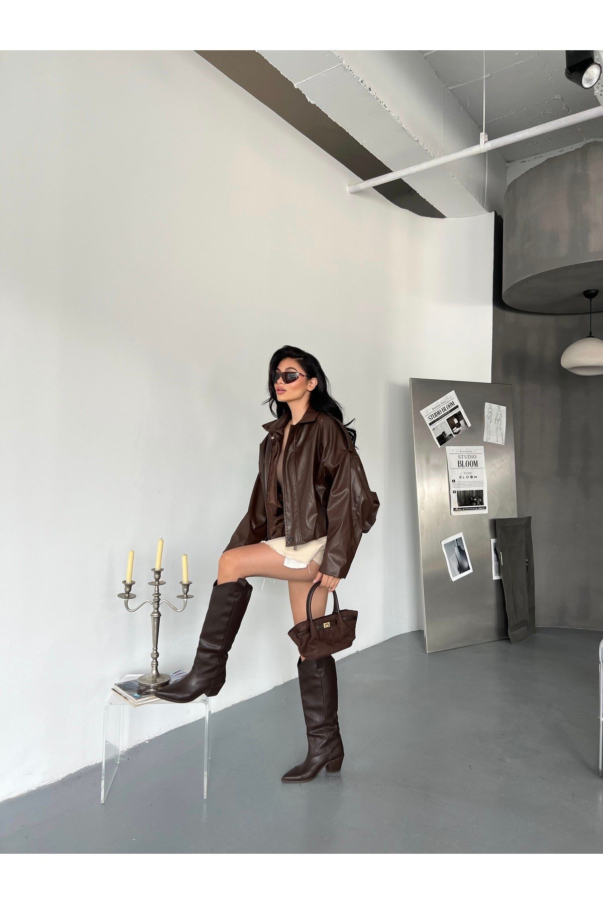 Kadın Oversize Bomber Deri Ceket