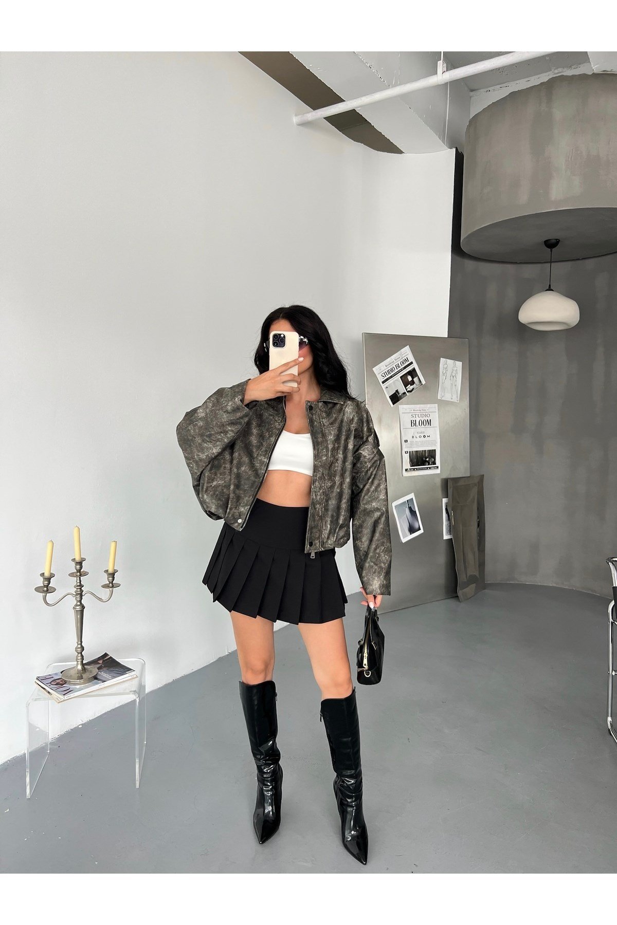 Kadın Oversize Bomber Deri Ceket