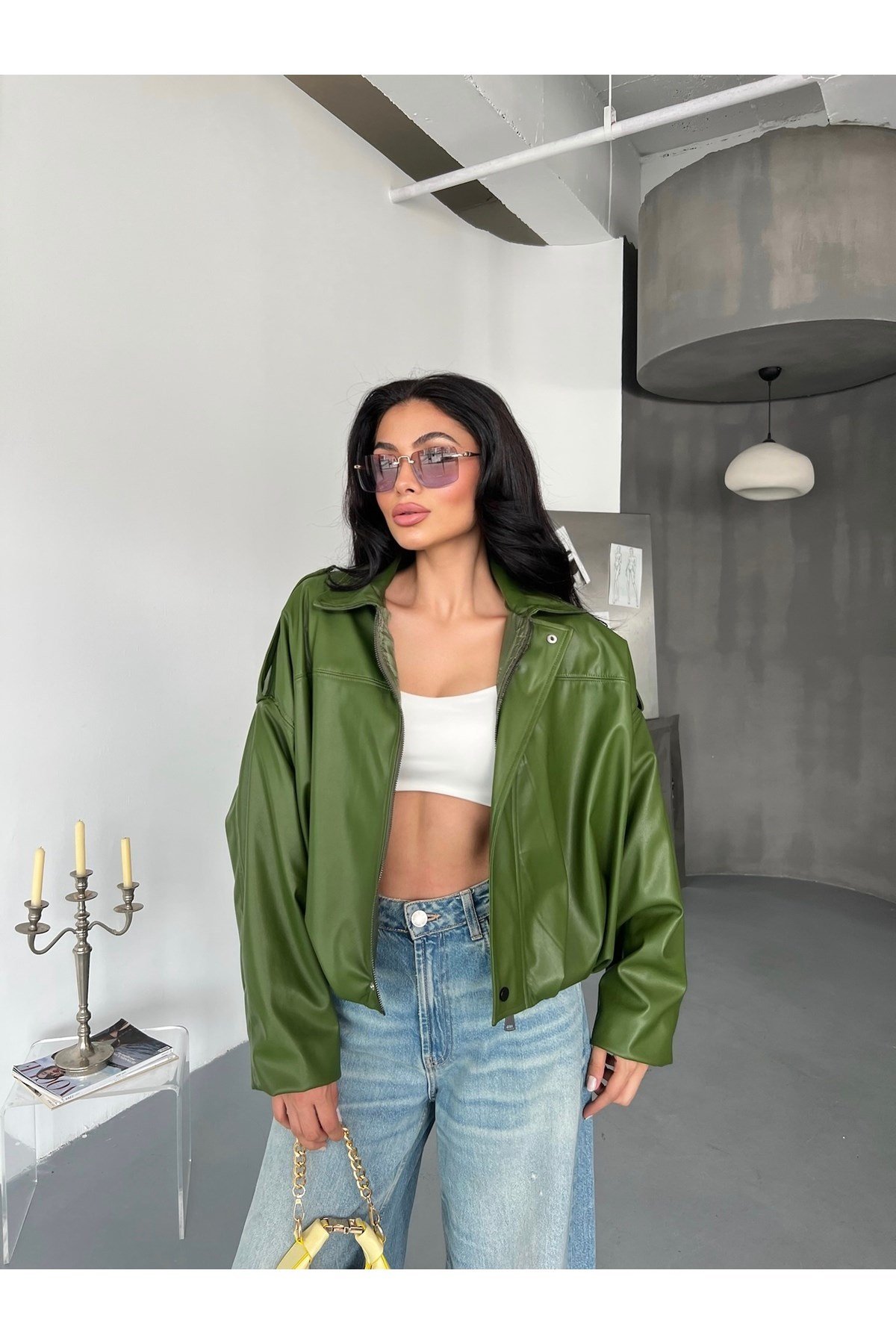 Kadın Oversize Bomber Deri Ceket