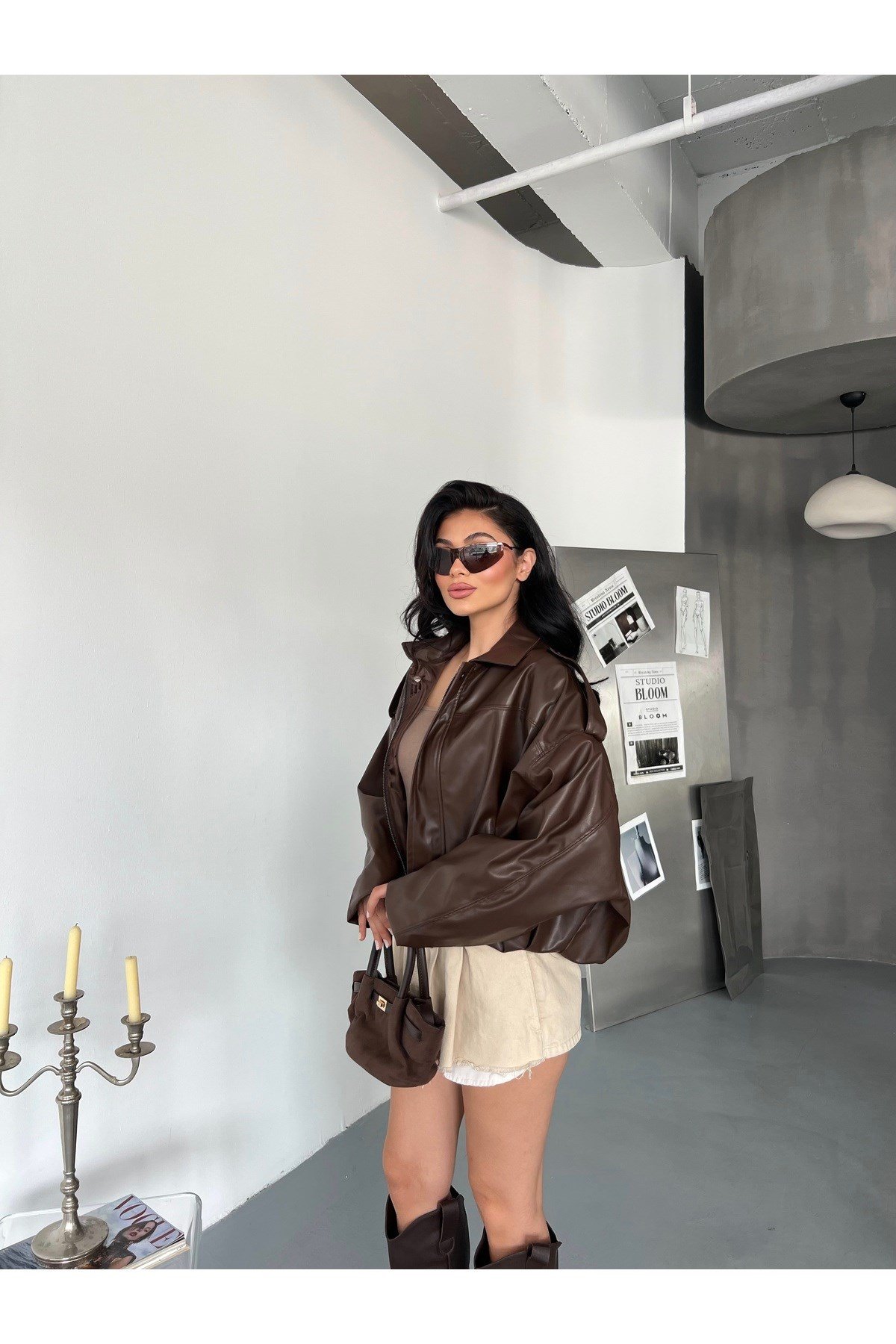 Kadın Oversize Bomber Deri Ceket