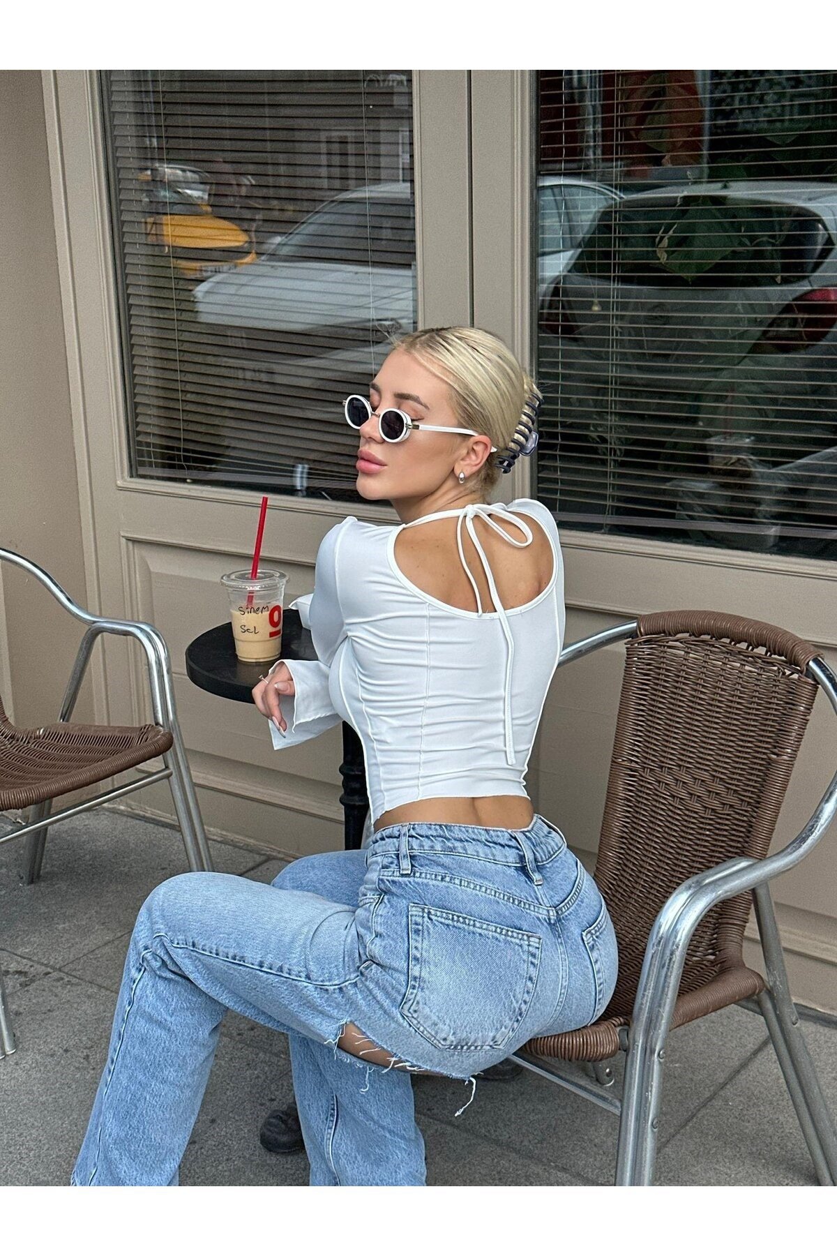 Kadın Siyah Basic Ispanyol Kol Crop Top