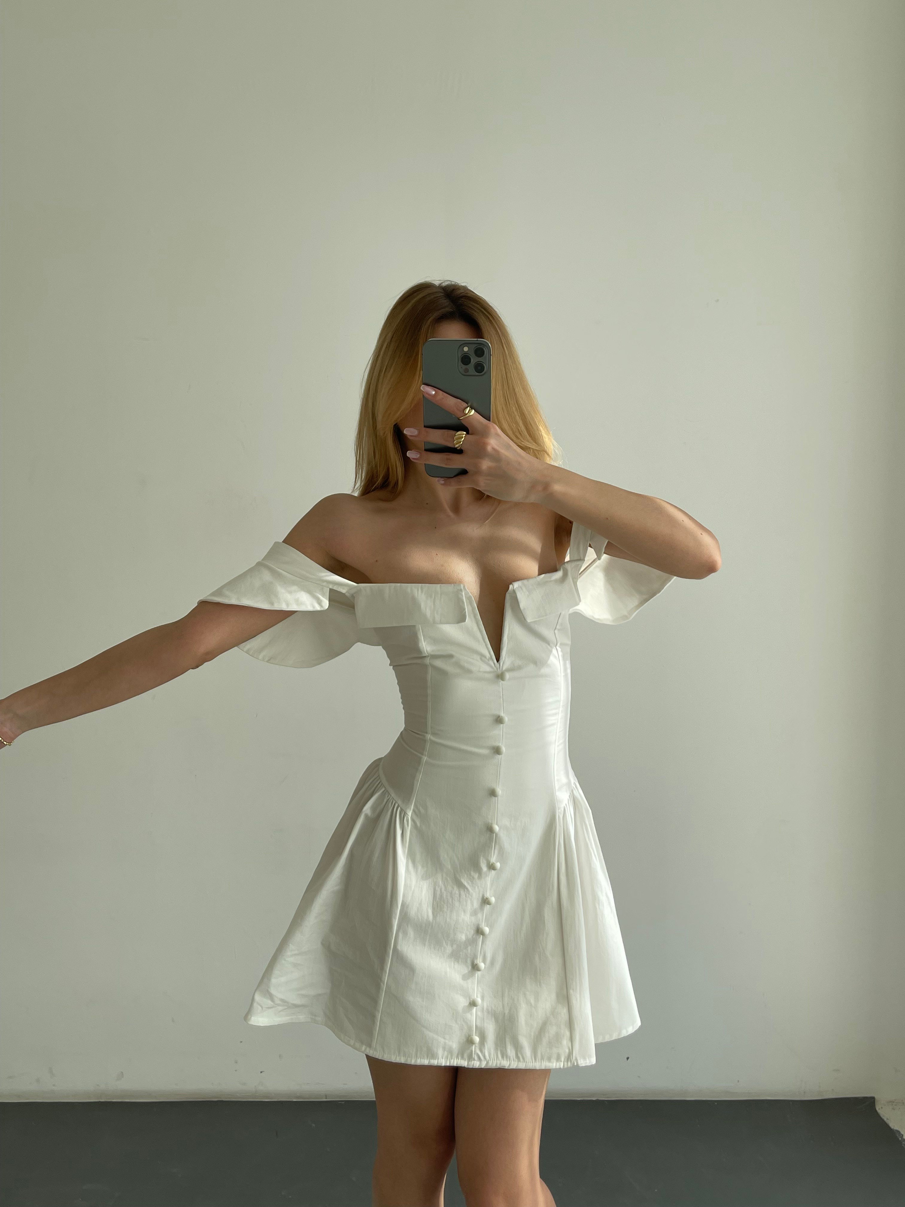 Sırt Bağcıklı Poplin Mini Elbise