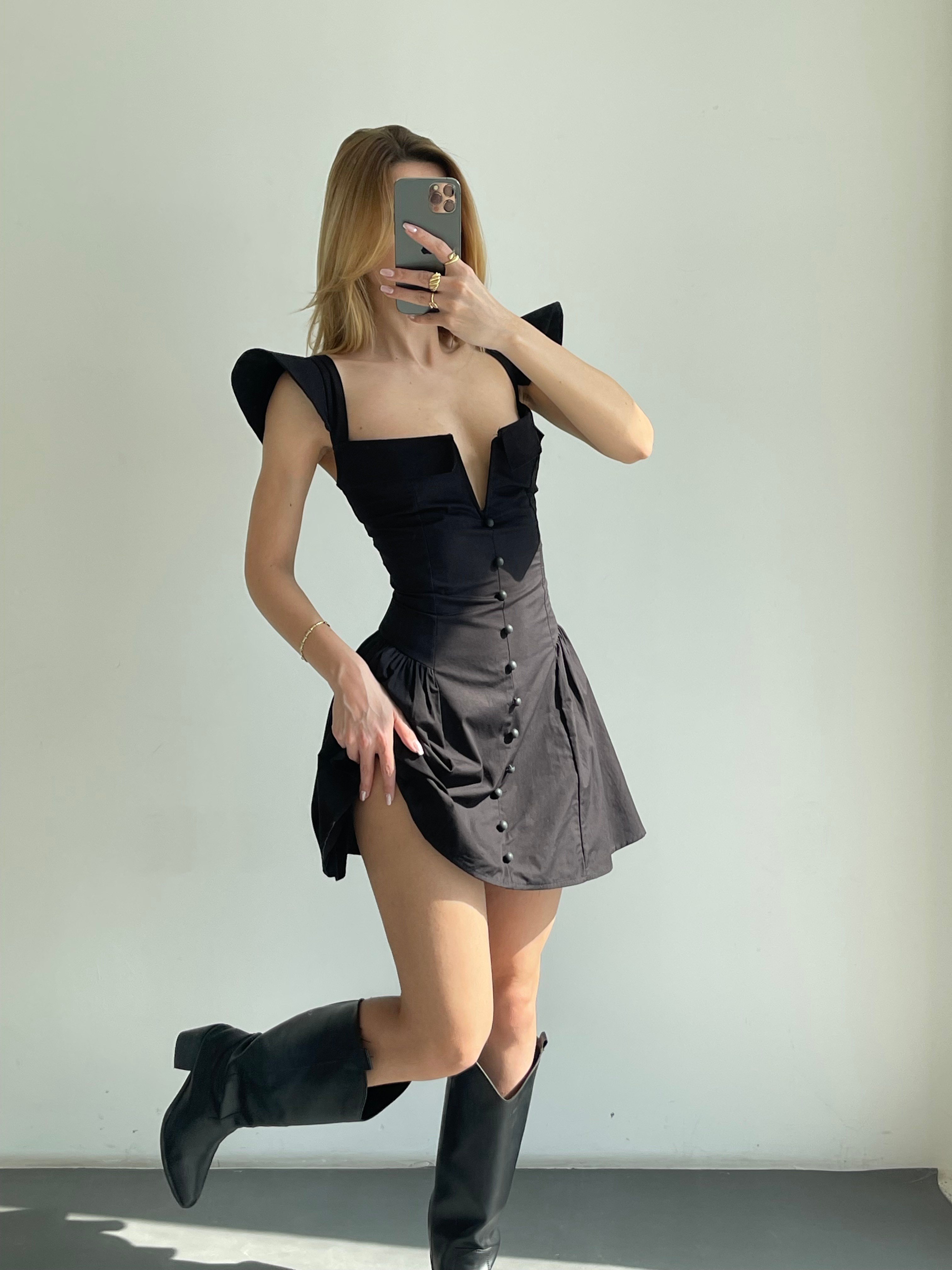 Sırt Bağcıklı Poplin Mini Elbise