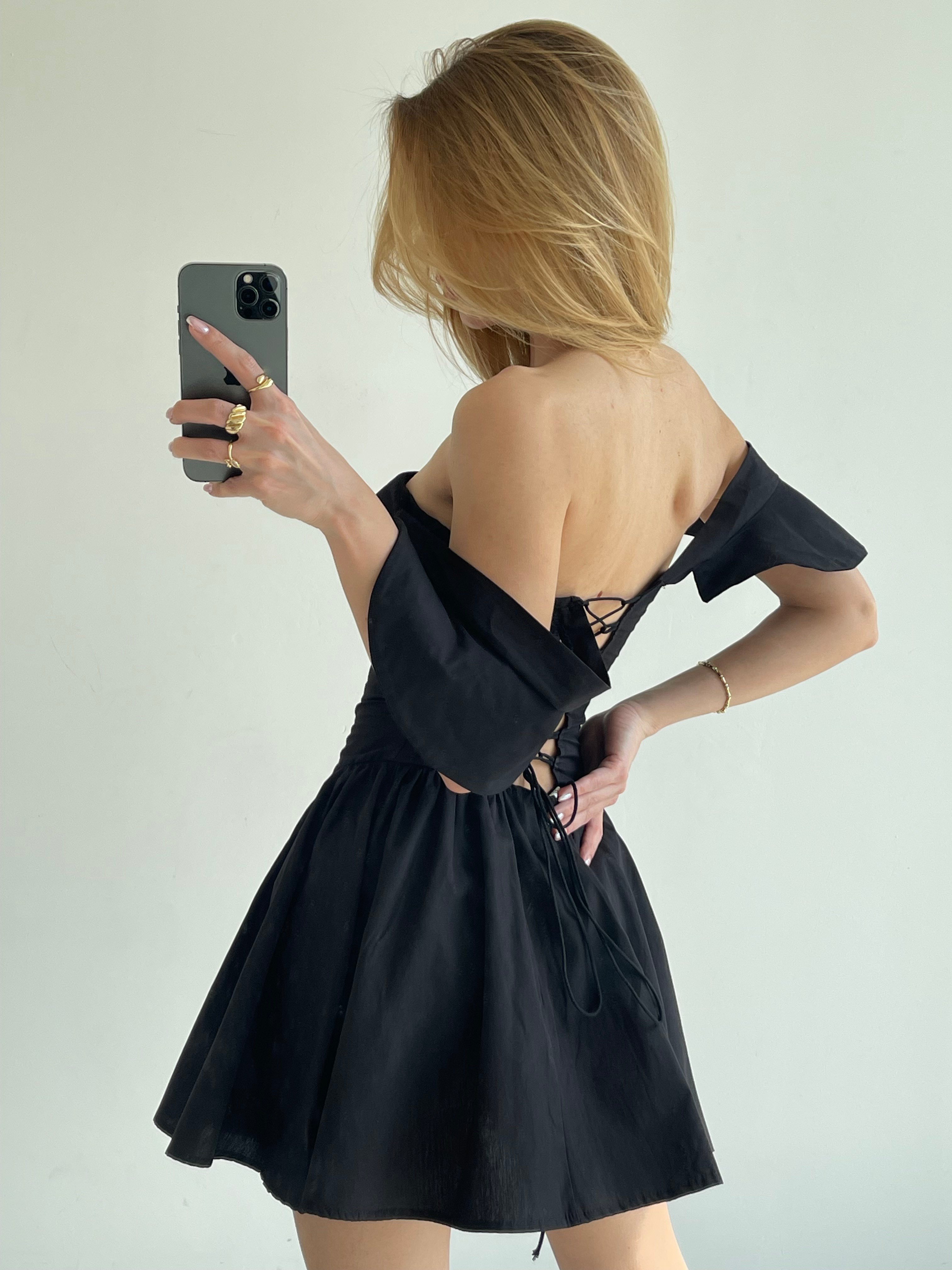Sırt Bağcıklı Poplin Mini Elbise