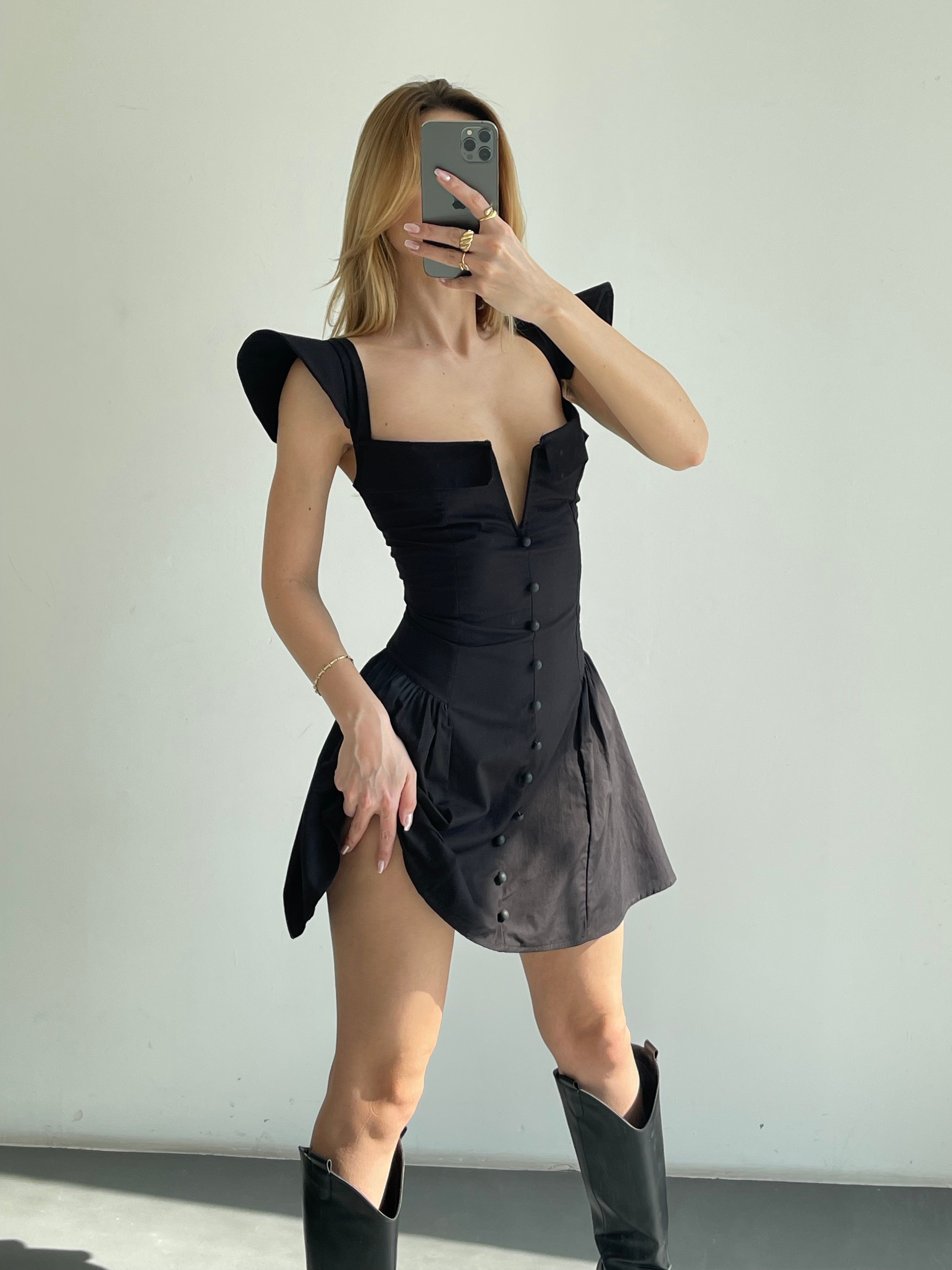 Sırt Bağcıklı Poplin Mini Elbise