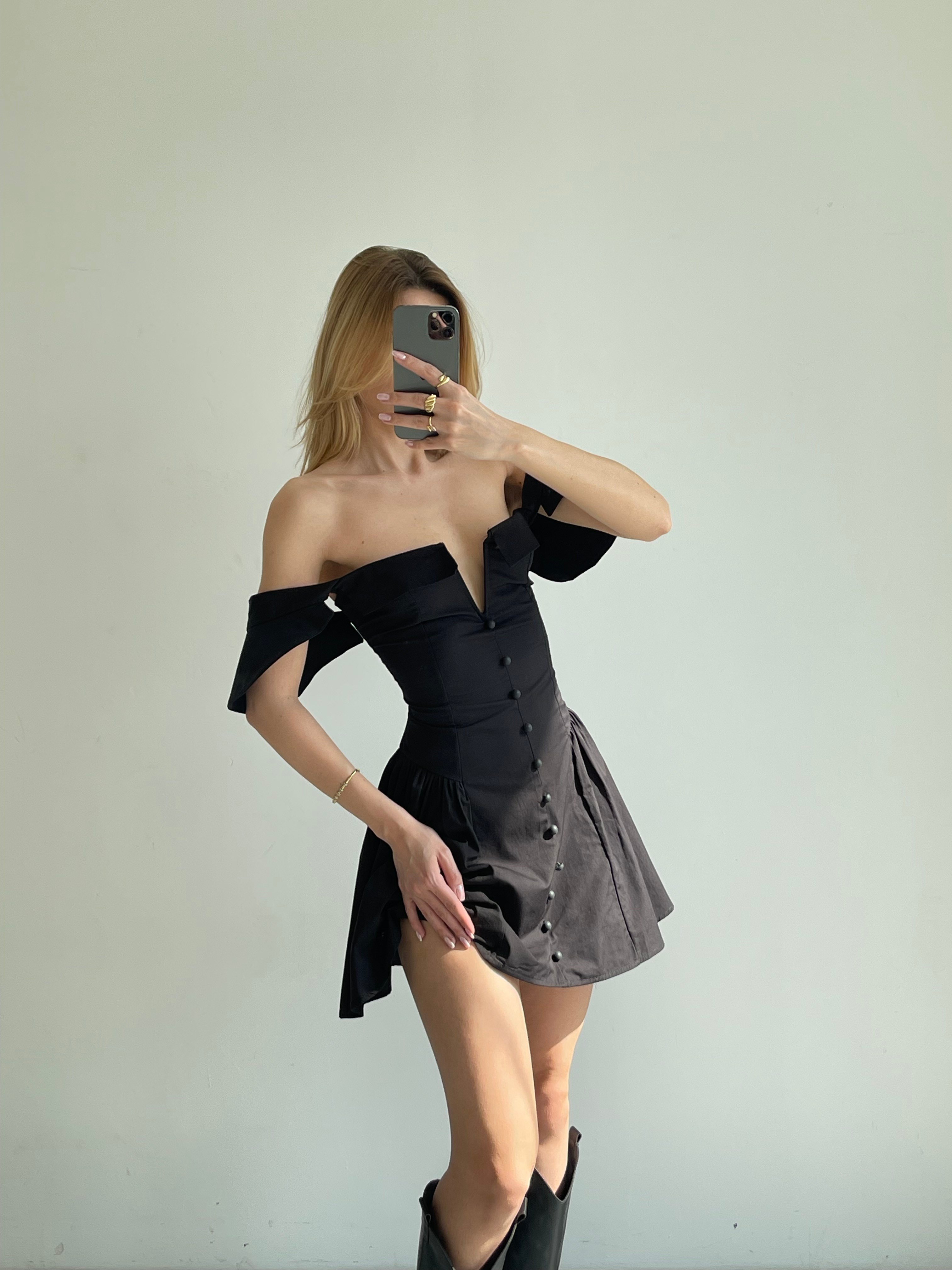 Sırt Bağcıklı Poplin Mini Elbise