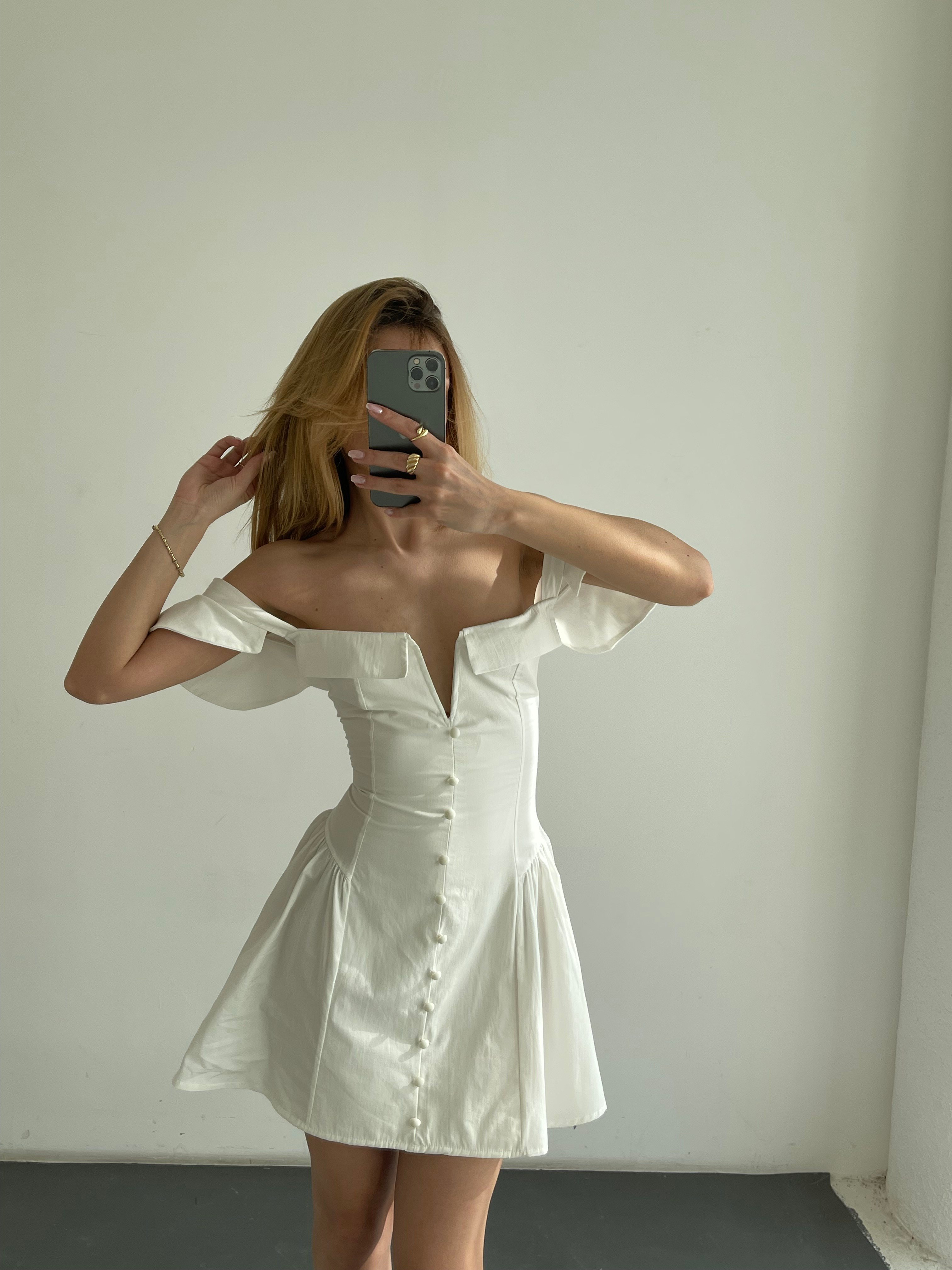 Sırt Bağcıklı Poplin Mini Elbise