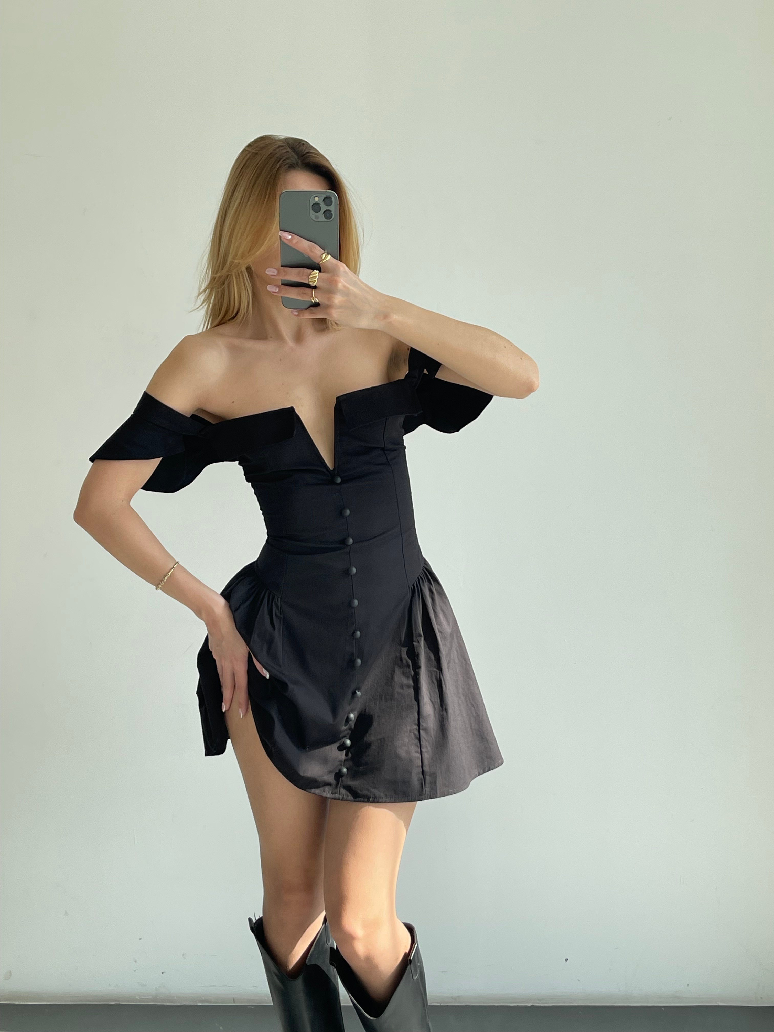 Sırt Bağcıklı Poplin Mini Elbise