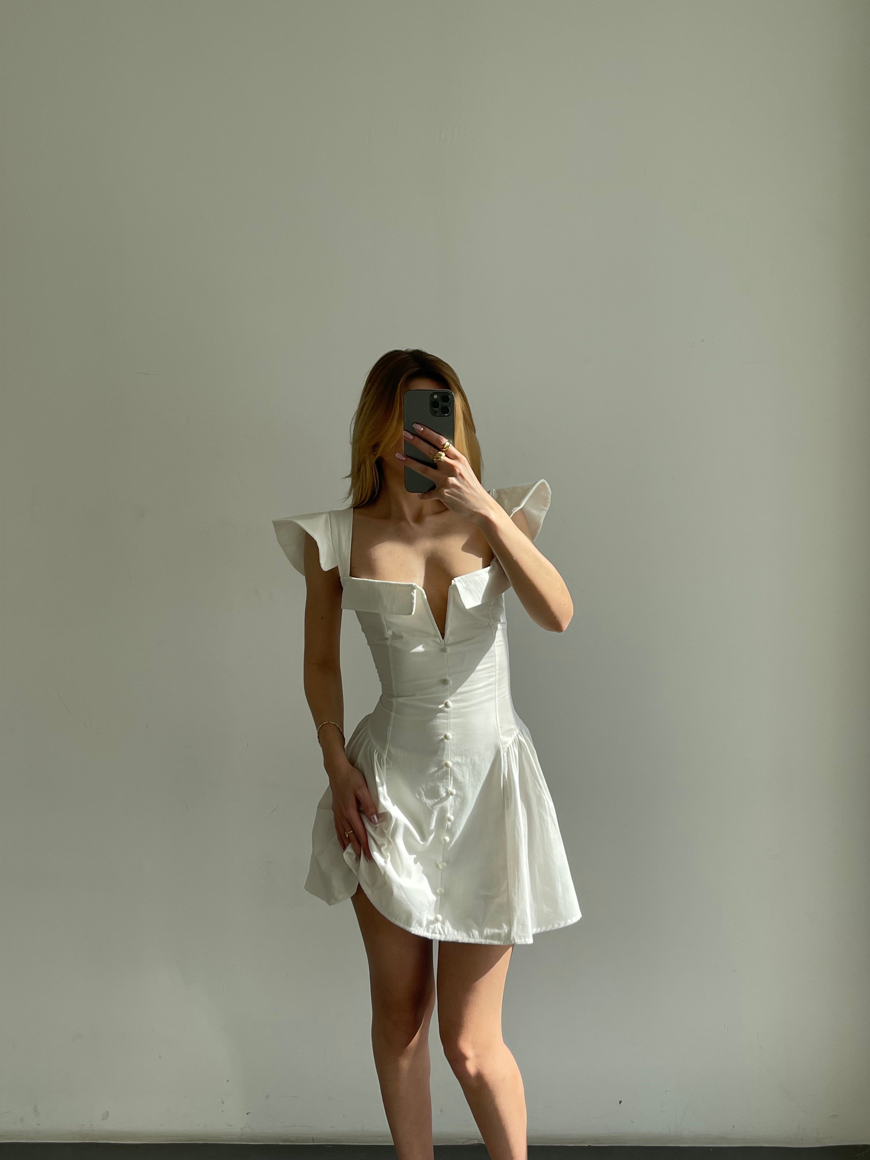 Sırt Bağcıklı Poplin Mini Elbise