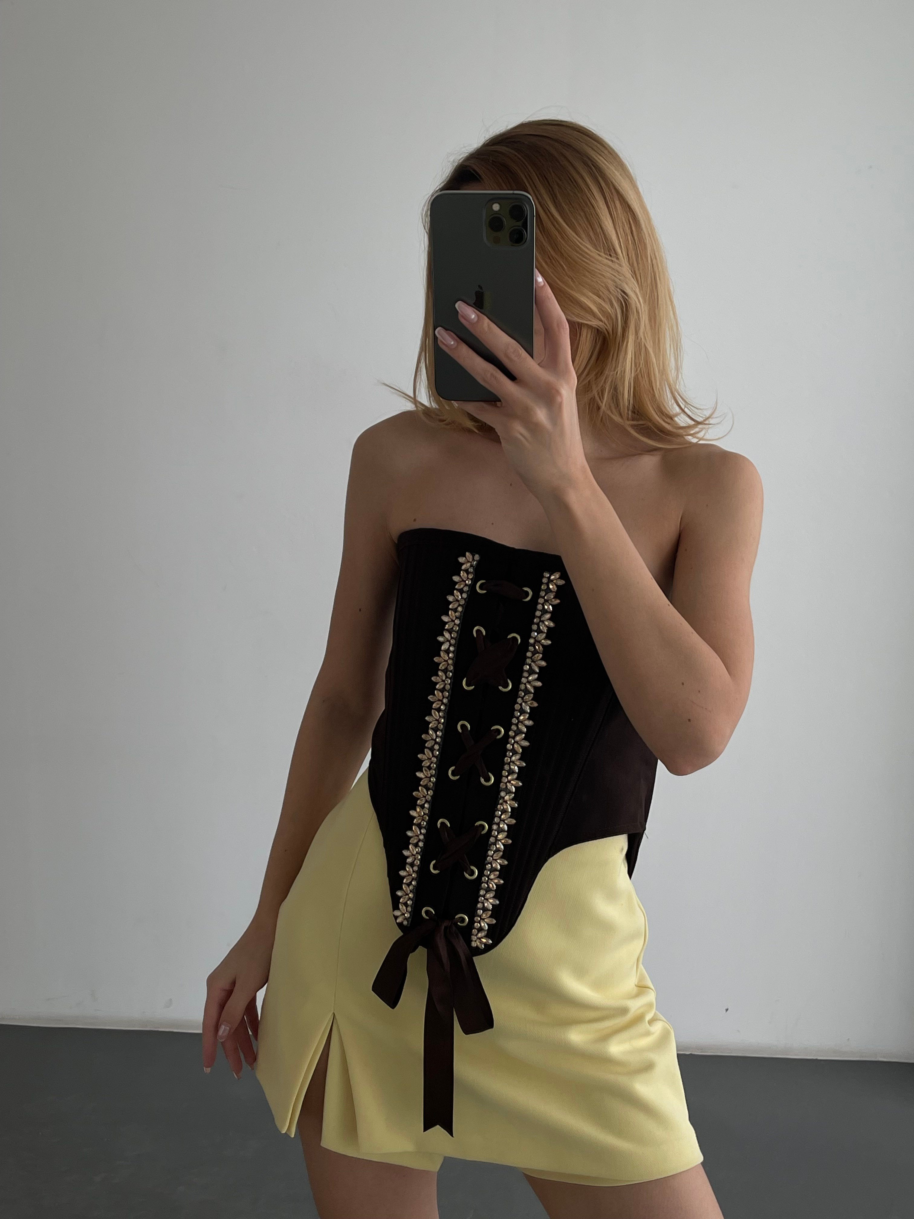 Taş Detaylı Straplez Korse