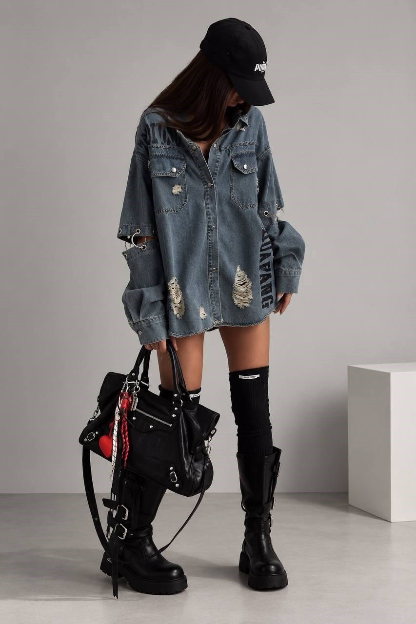 Tasarım Oversize Denim Gömlek
