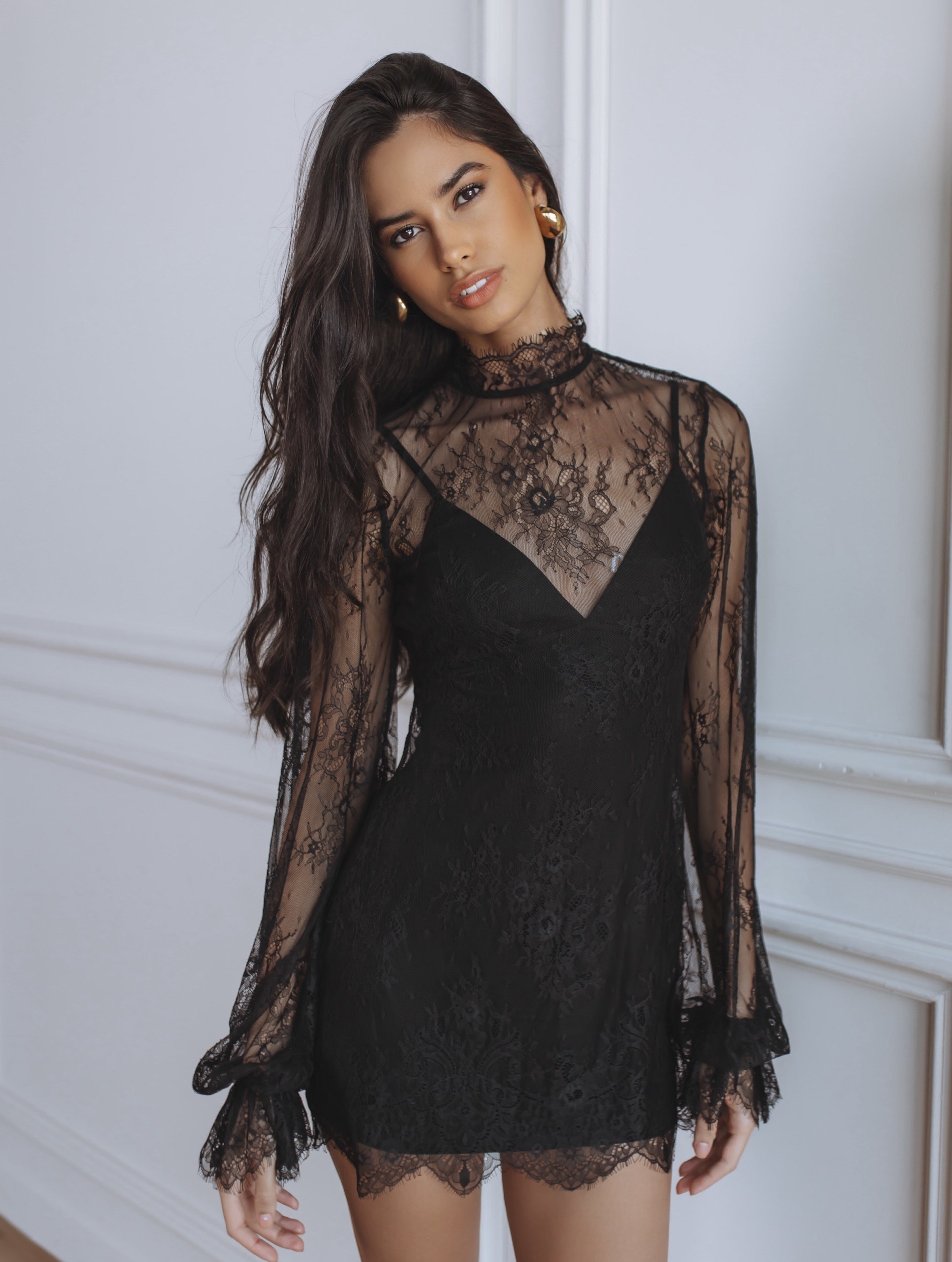Victorian Lace Siyah Mini Elbise