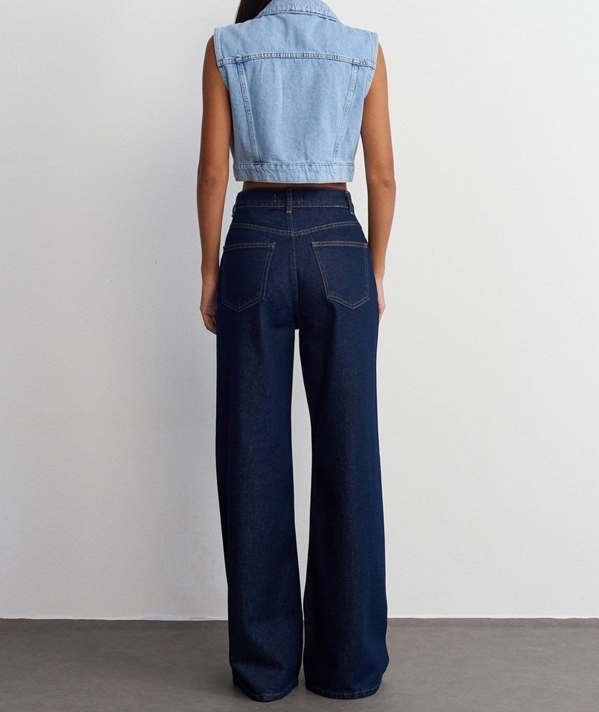 %100 Pamuk Wide Leg Jean - Lacivert