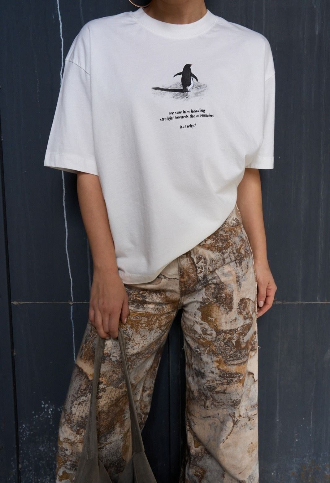 Baskılı T-Shirt - Krem