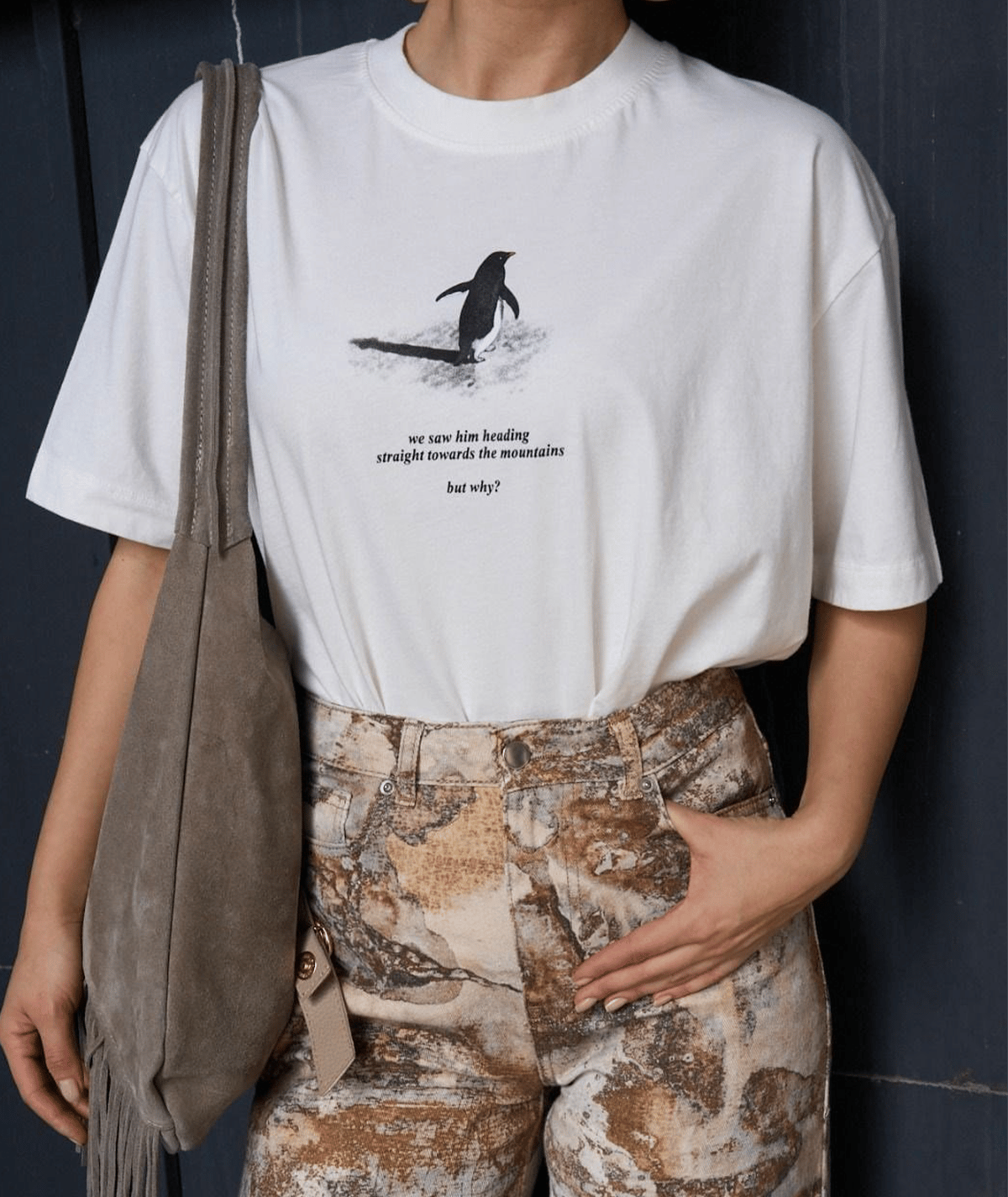 Baskılı T-Shirt - Krem