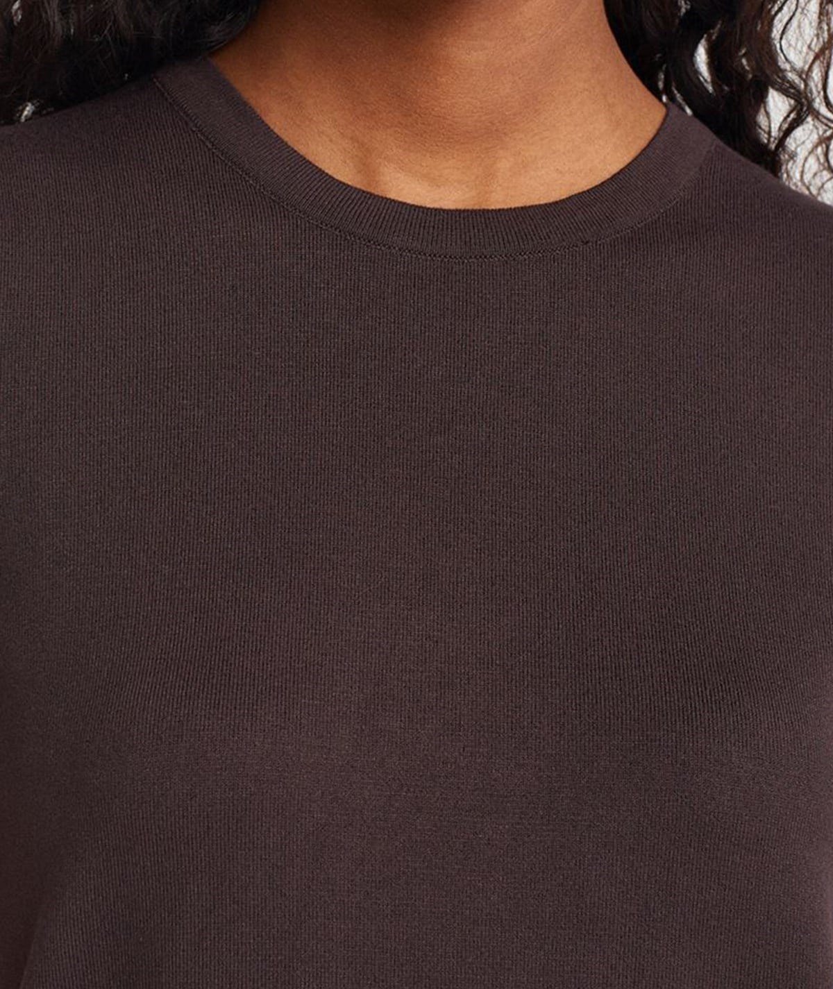 Bisiklet Yaka Kısa Kollu Triko Bluz – Koyu Kahve