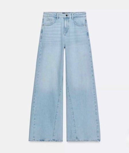 Buz Mavi Paça Detaylı Wide Leg Jean